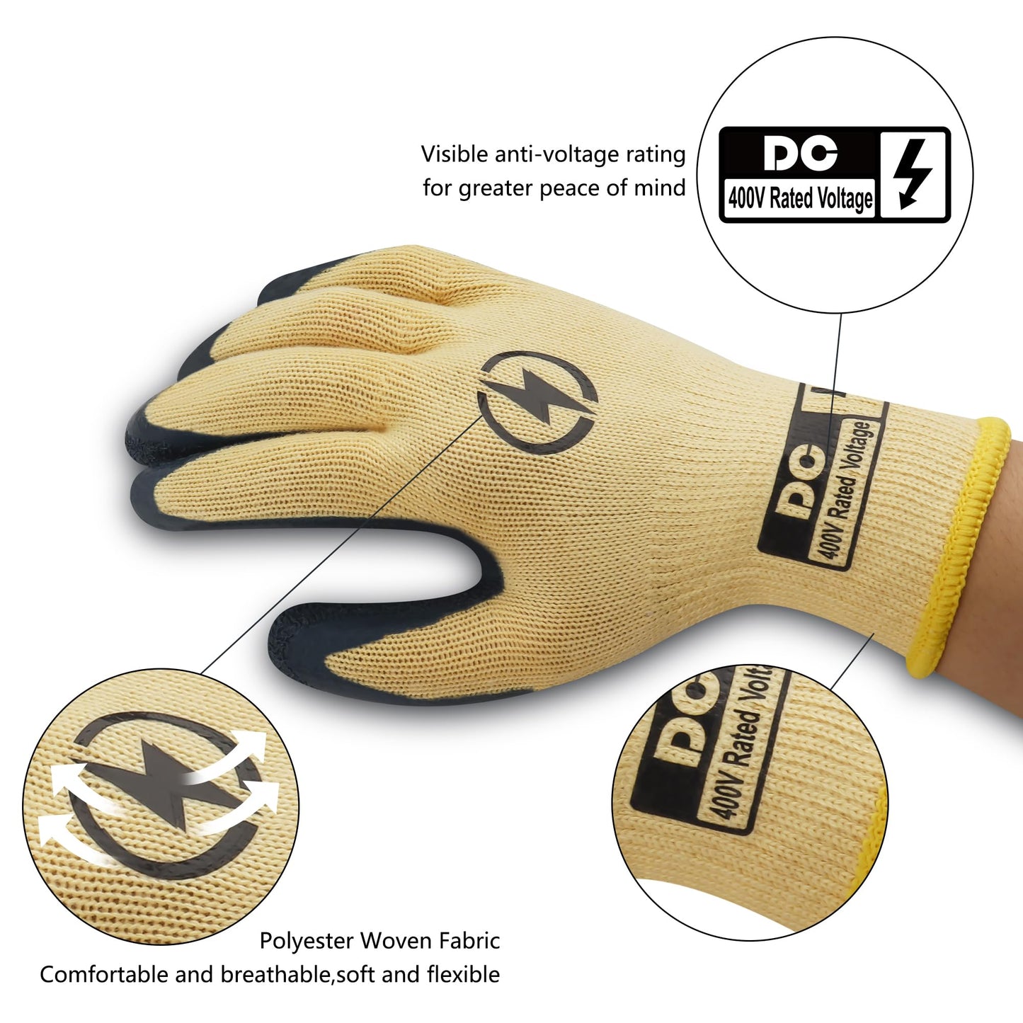 DongChu Insulated Electrician Gloves 400V,ASTM D120 Certified High Voltage Resistant Flame Retardant Work Gloves, Electrical Rubber Non-slip Prevent Shock,Large
