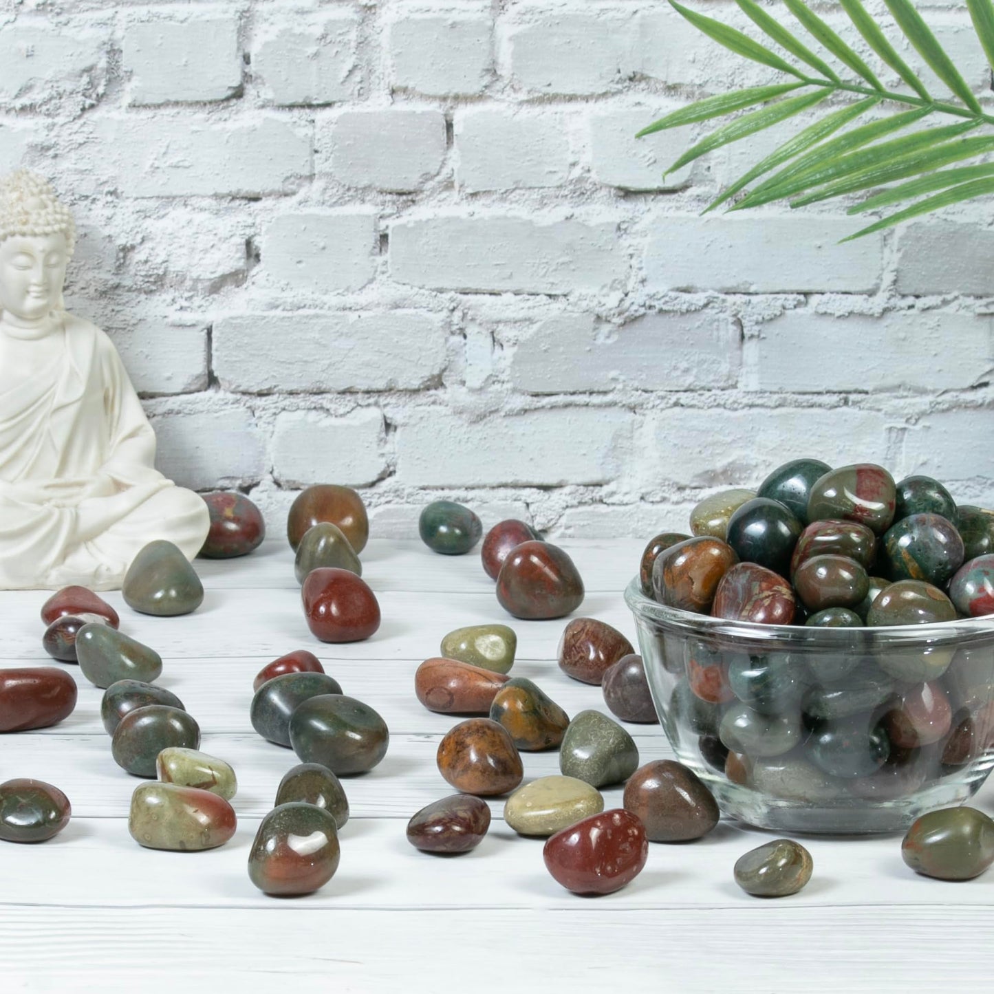 "Crocon 1LB Fancy Bloodstone Tumbles Stones and Crystals Bulk 2000+ Carats Natural Crystal Kit for Reiki Healing Crystal Polished, Tumble Stones, Chakra Balancing, Gift, Home Decor Size : 20-25 mm "