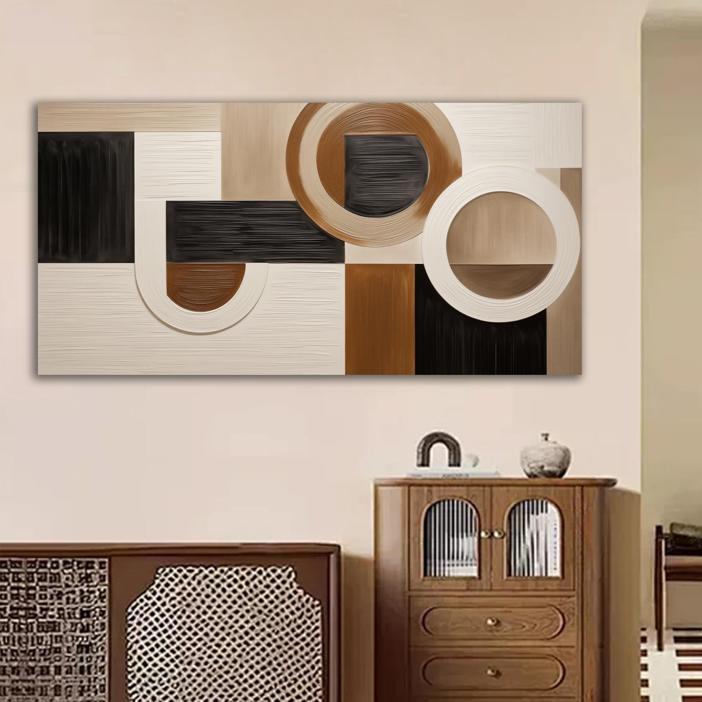 Tarfupth Brown Abstract Wall Art for Living Room Large Black Boho Geometric Modern Minimalist Canvas Prints Artwork for Bedroom Office Kitchen Ready to Hang 20x40 Inch