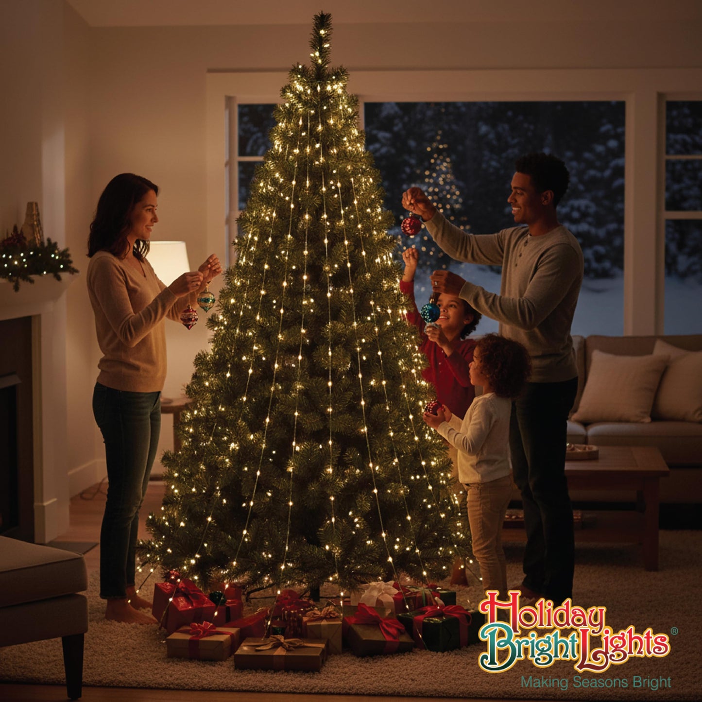 Holiday Bright Lights 8FT Cascade Tree Light with 832 LED Bulbs, Warm White Steady Glow on Green Wire, 16 Strands for Outdoor Decor