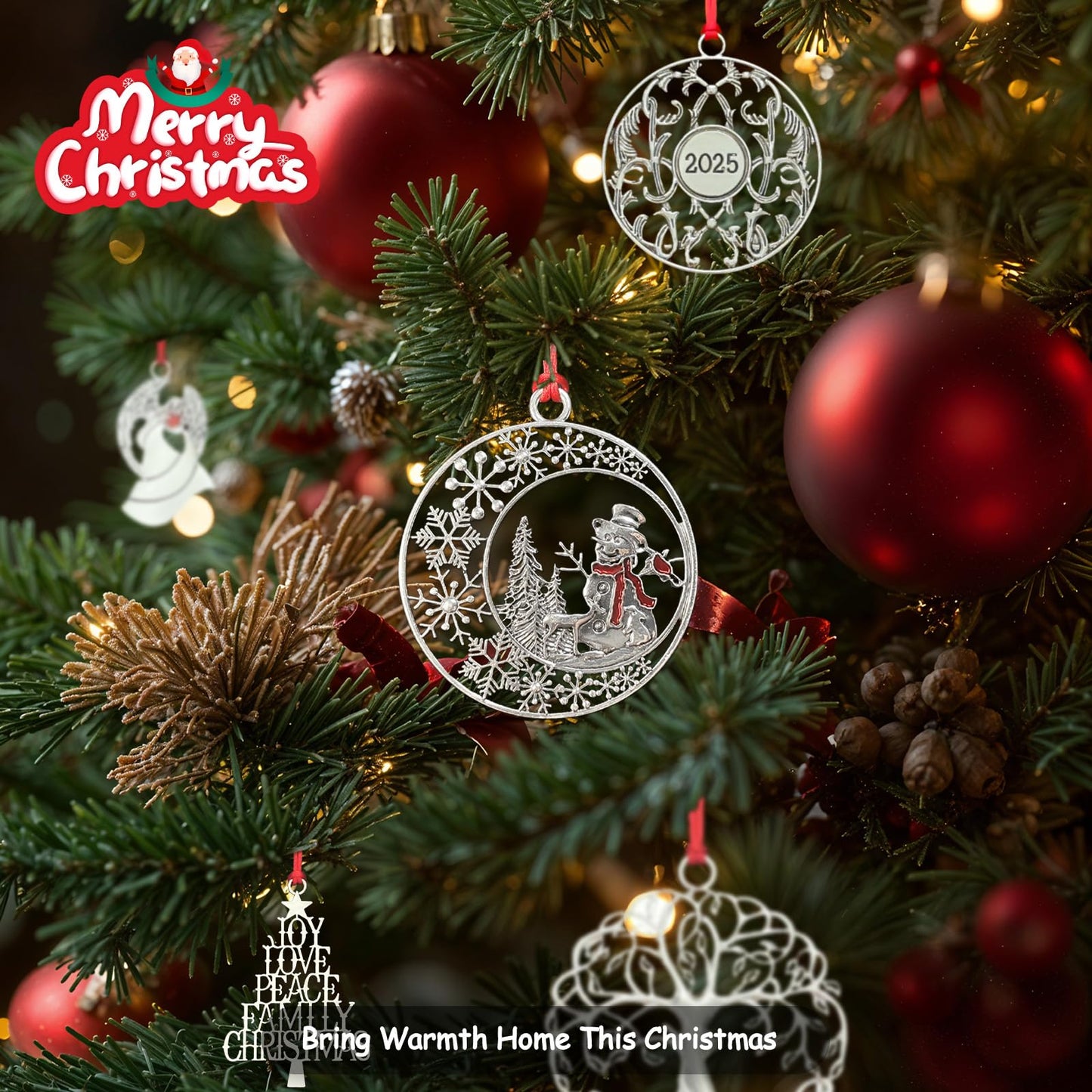 Christmas Ornaments 2025 Solid Pewter Christmas Tree Ornaments Handcrafted Pewter Xmas Pendants Decoration DIY Festive Home Hanging Ornaments for Christmas Trees Winter Decor