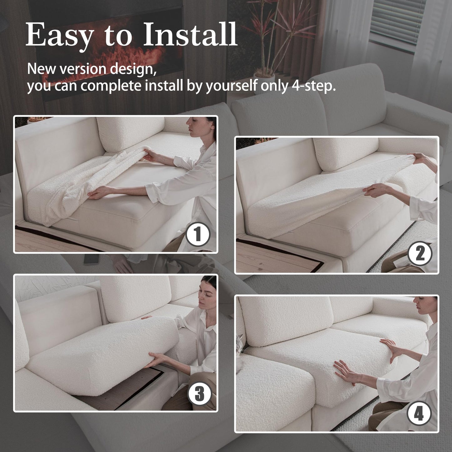 OHSIO Couch Cushion Covers for Sectional Sofa, Stretch Soft Sofa Slipcovers Washable Wear-Resistant Universal Furniture Protector for Living Room(1 Piece Chair Cover, Ivory)