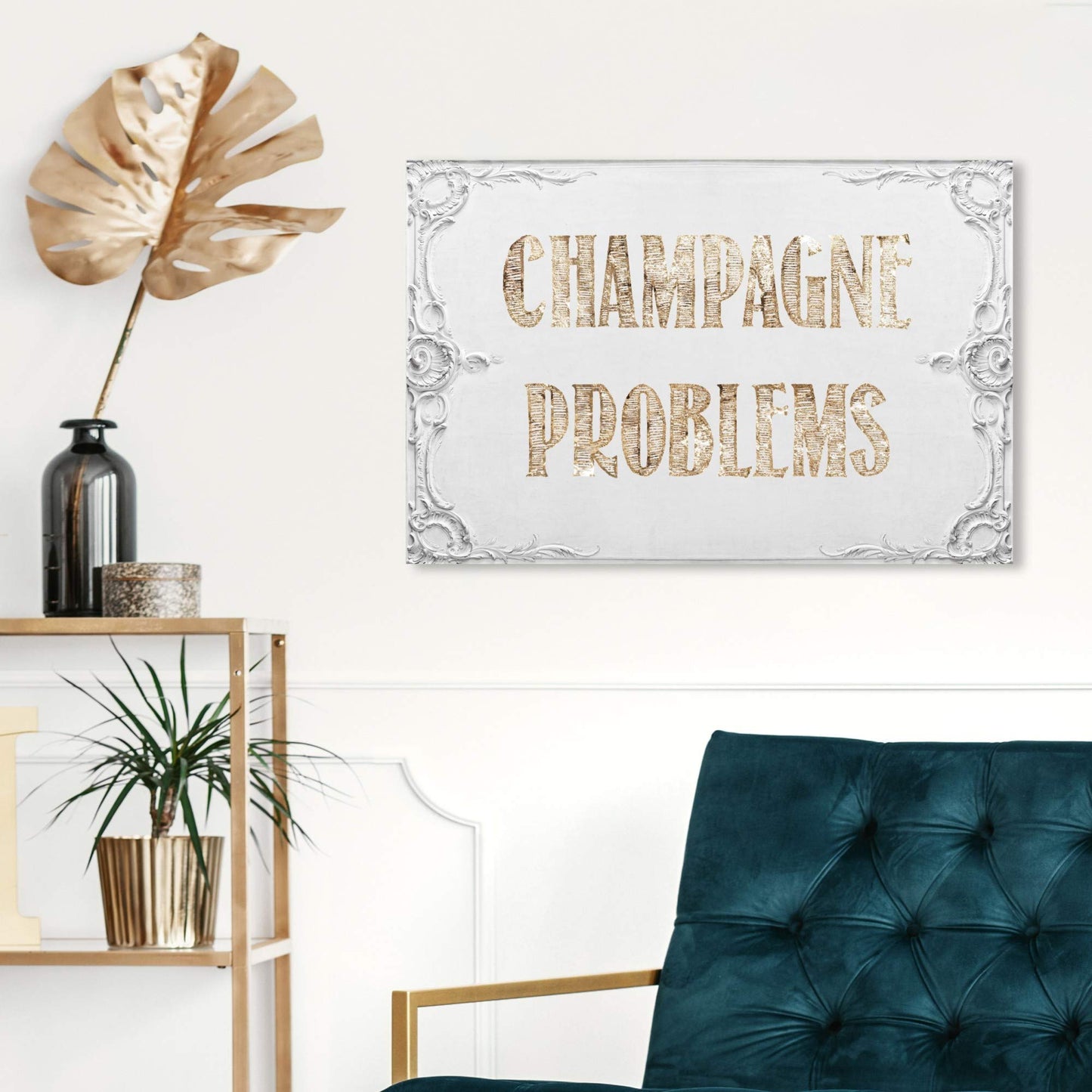 Typography and Quotes Wall Art Canvas Prints 'Champagne Problems'