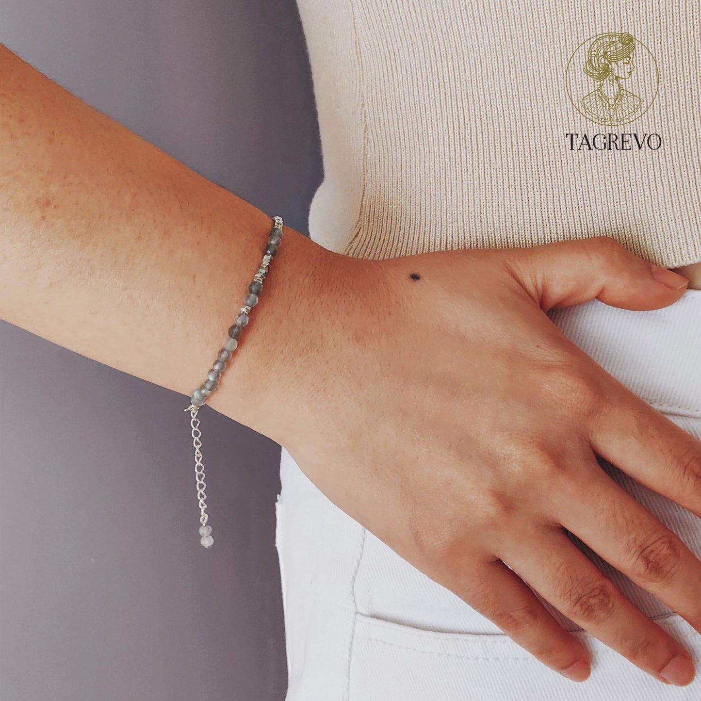 TAGREVO Natural Moonstone Crystal Cut Bead Bracelet, 925 Silver Faceted Gemstone Jewelry for Women, Handmade Chakra Design Gift for Birthday Christmas Daily Wear