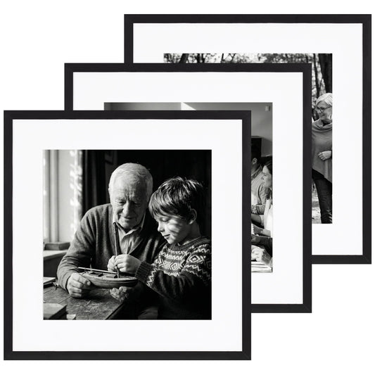 eletecpro Gallery Wall Frame Set of 3, 20x20 Inch Square Black Frames with 16x16 Mat, Scratch-Resistant Finish for Modern Home Decor