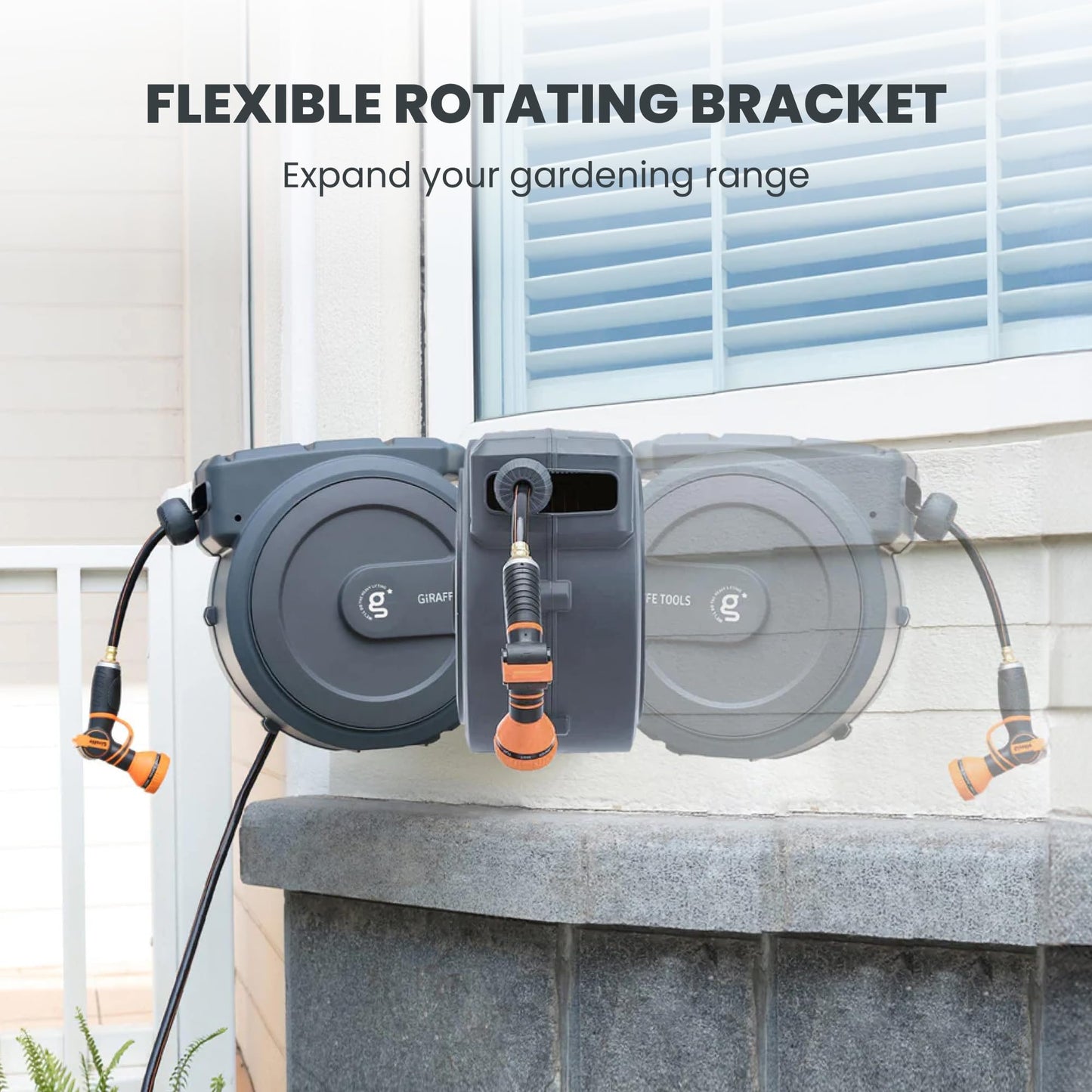 Giraffe Tools PRO Heavy Duty Retractable Garden Hose Reel - 78ft 1/2 Inch Auto Rewind with Any-Length Lock, Wall Mounted Metal Bracket, Commercial Grade for Patio & Lawn (Dark Grey)
