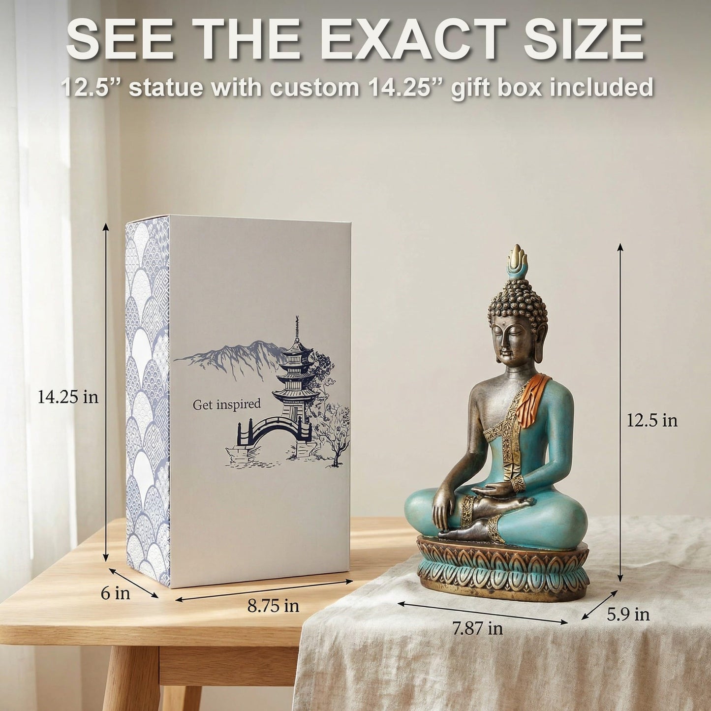 25DOL Large 12.5" Buddha Statue for Home Decor – Hand Painted Enlightenment Sculpture, Spiritual Meditation Decor for Living Room, Yoga Room & Zen Space, Gift Ready Figurine with Premium Box