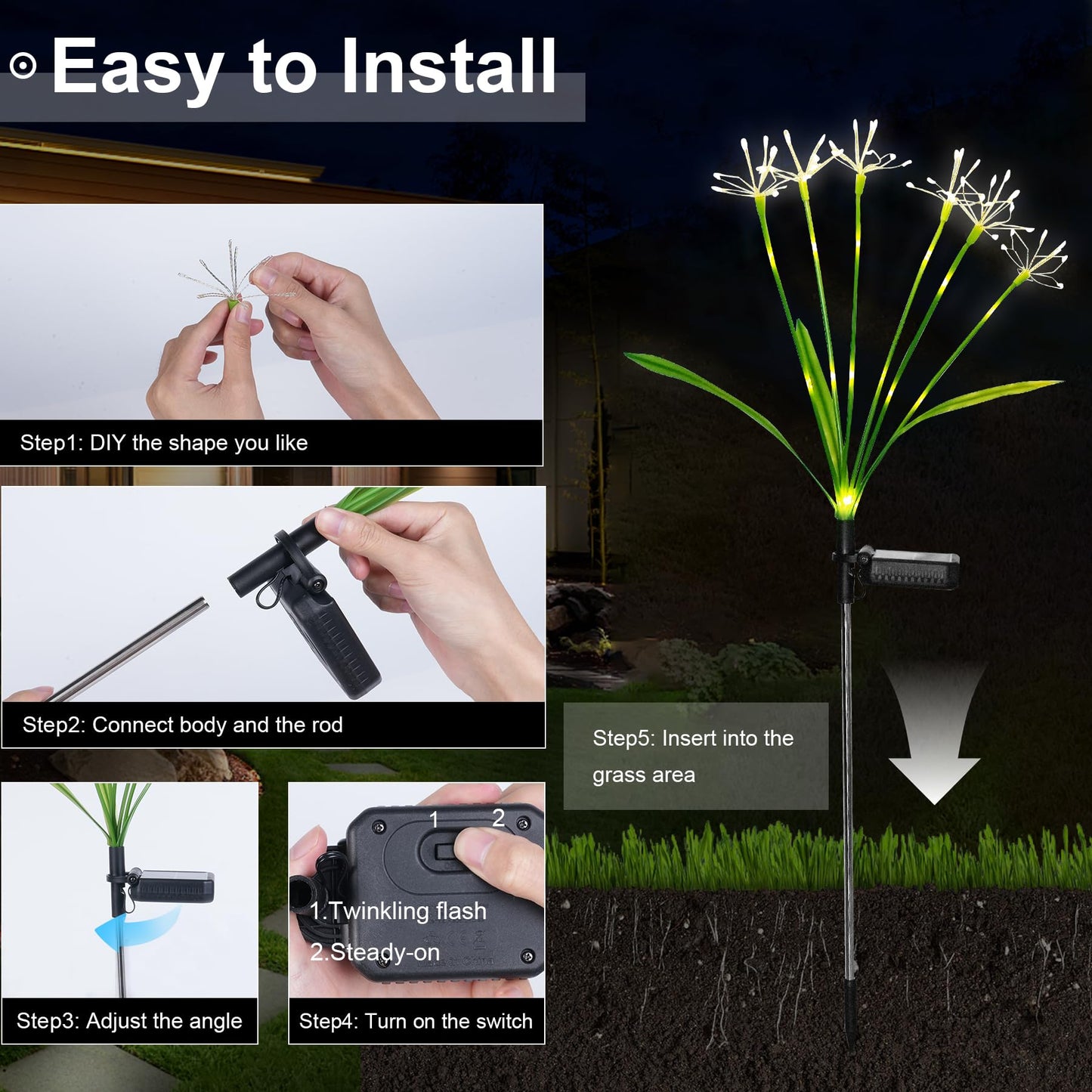 Putuzmic Solar Garden Lights Outdoor: Waterproof 2-Pack DIY Decorative Firework Lights with 2 Modes for Yard Patio Pathway Outside Fairy Decor - Gifts for Women Mom Mothers Day Warm White