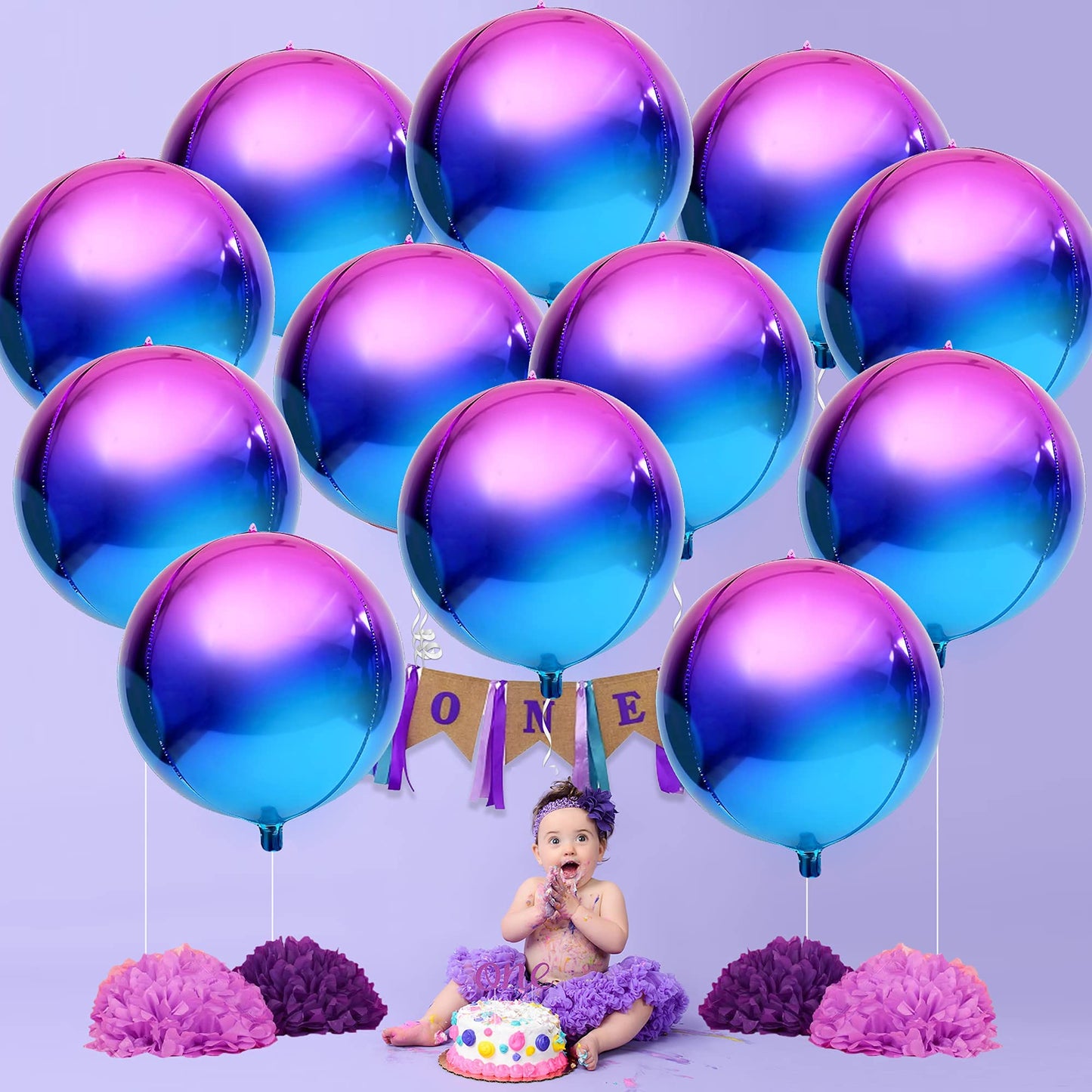 KatchOn, Purple Galaxy Balloons - 22 Inch, Pack of 12 | Round 4D Metallic Iridescent Balloons for Galaxy Birthday Party Decorations | Purple and Blue Balloons for Mermaid Party Decorations