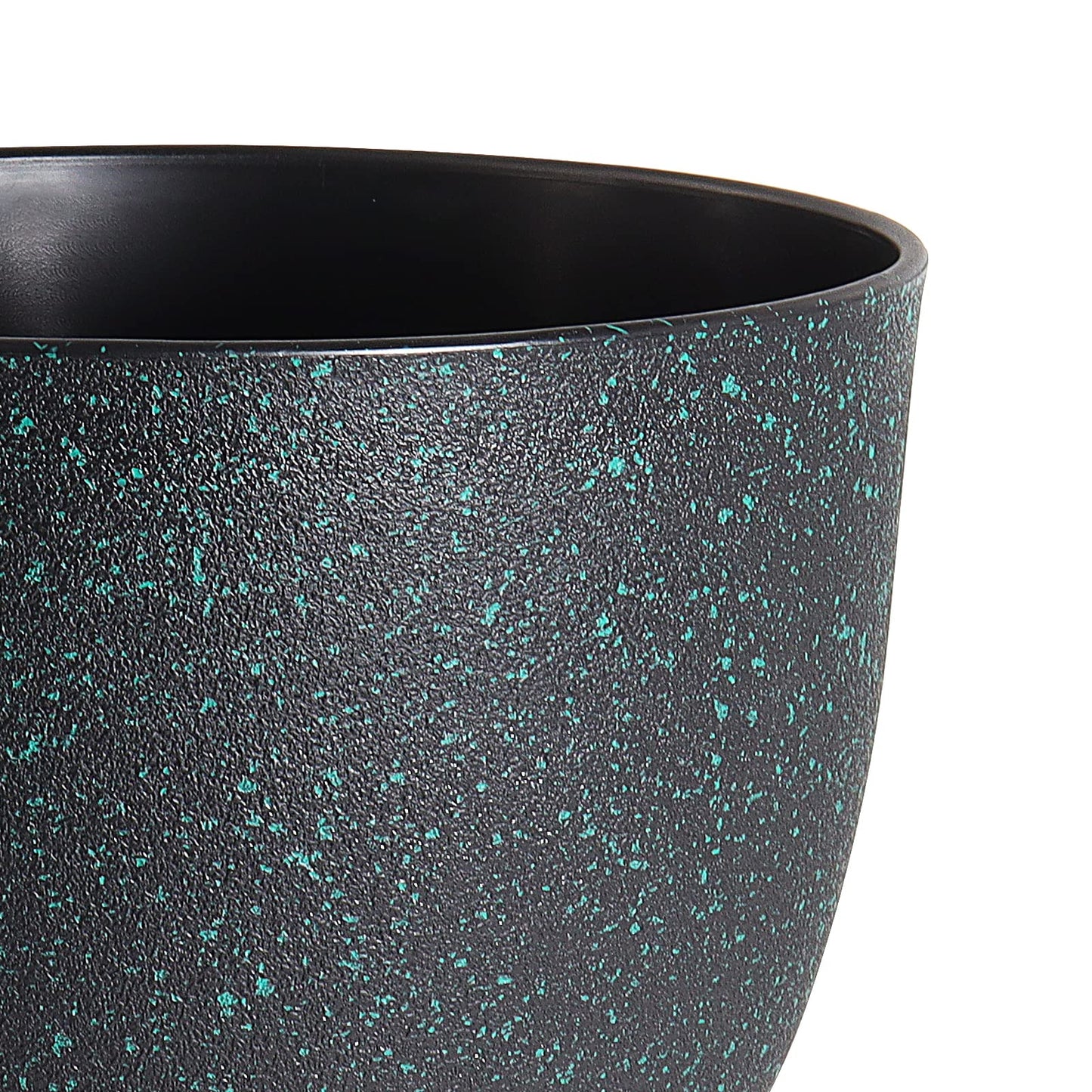 WOUSIWER Plant Pots 10/9/8 inch, Set of 3 Modern Decorative Plastic Planters with Drainage Holes and Saucers for House Plants Indoor Flowers Plants, Black with Green Speckles