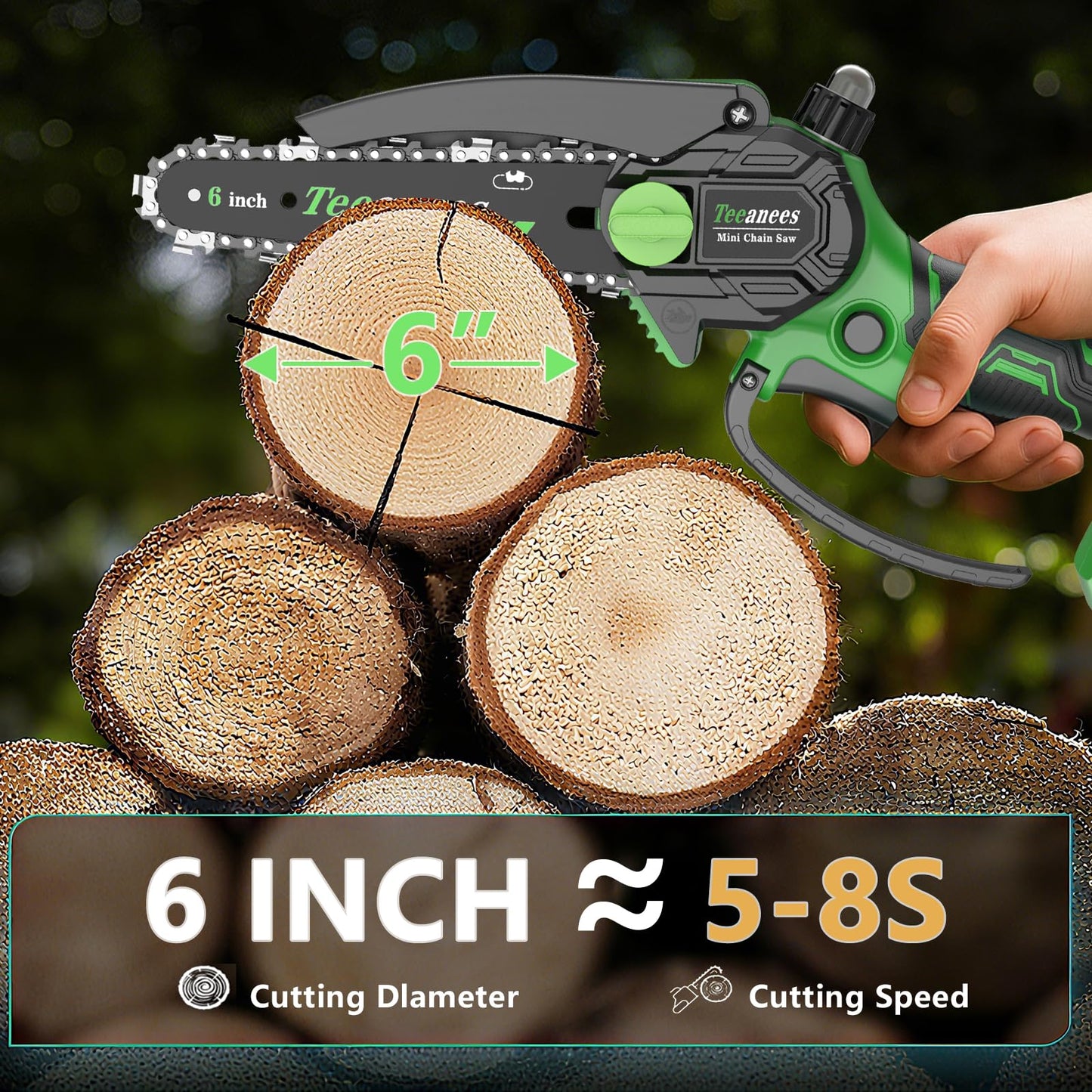 TEEANEES Mini Chainsaw Cordless, 6-Inch Small Electric Chainsaw with 21V Battery & 3 Chains, Hand Held Chain Saw Battery Powered for Wood Cutting & Tree Trimming, Ideal Gardening Gift for Men Dad.
