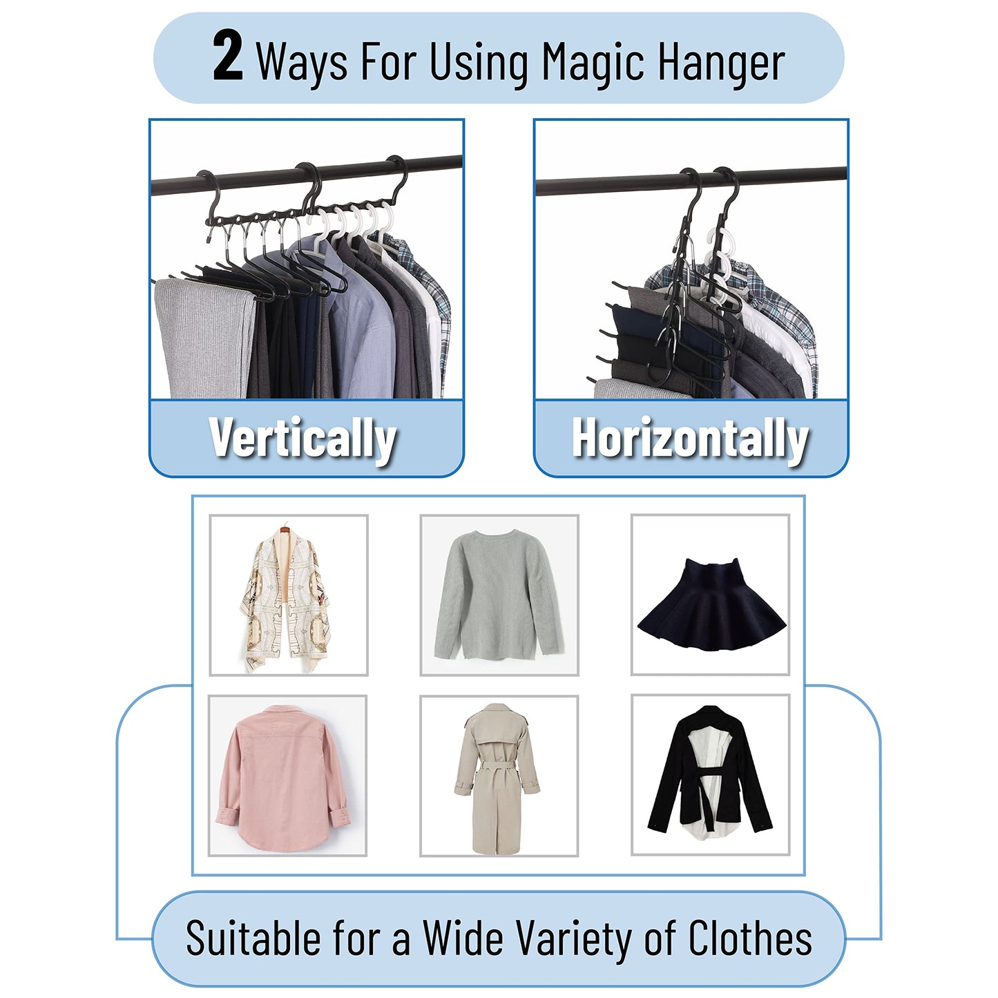 Mr. Pen- Space Saving Hangers, Black, 8 Pack, Clothes Organizers, Shirt Hangers, Magic Closet Space Savers