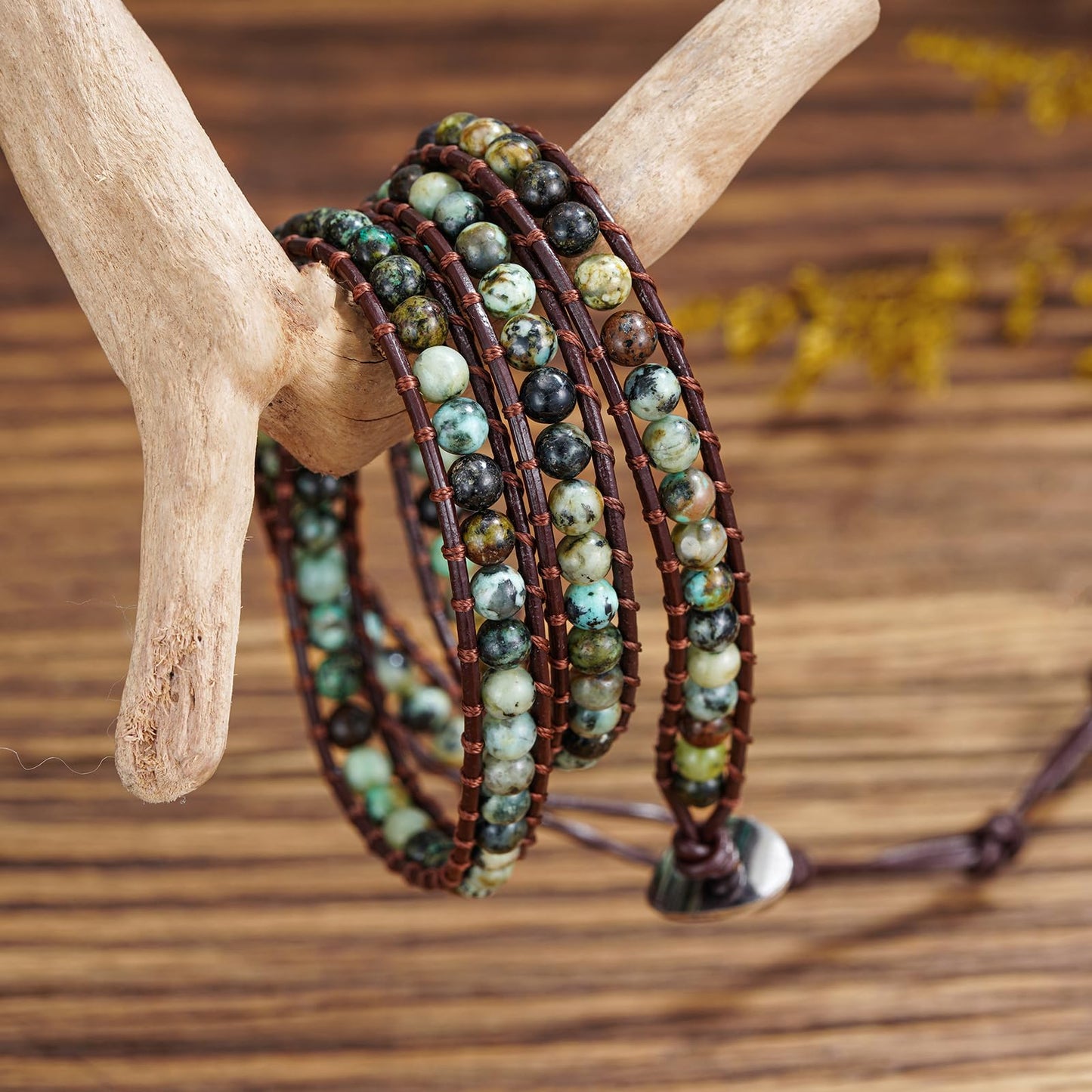 Plumiss Boho Natural 4mm African Turquoise Beads Stone 3 Wraps Bracelet Jewelry for Women Men