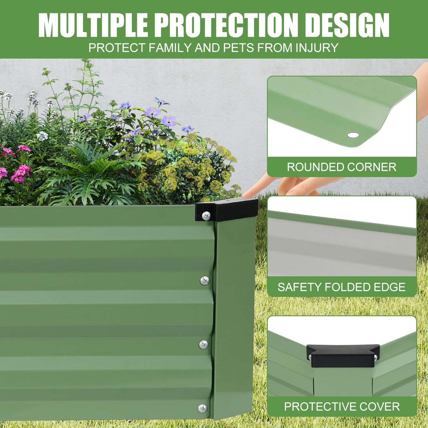 Galvanized Raised Garden Bed Outdoor | Metal Raised Garden Bed for Gardening 2Pack | Large Planter Box for Vegetables Flowers Fruits | Easy Assembly & Safety Design Flower Beds 6x3x1ft Olive Green
