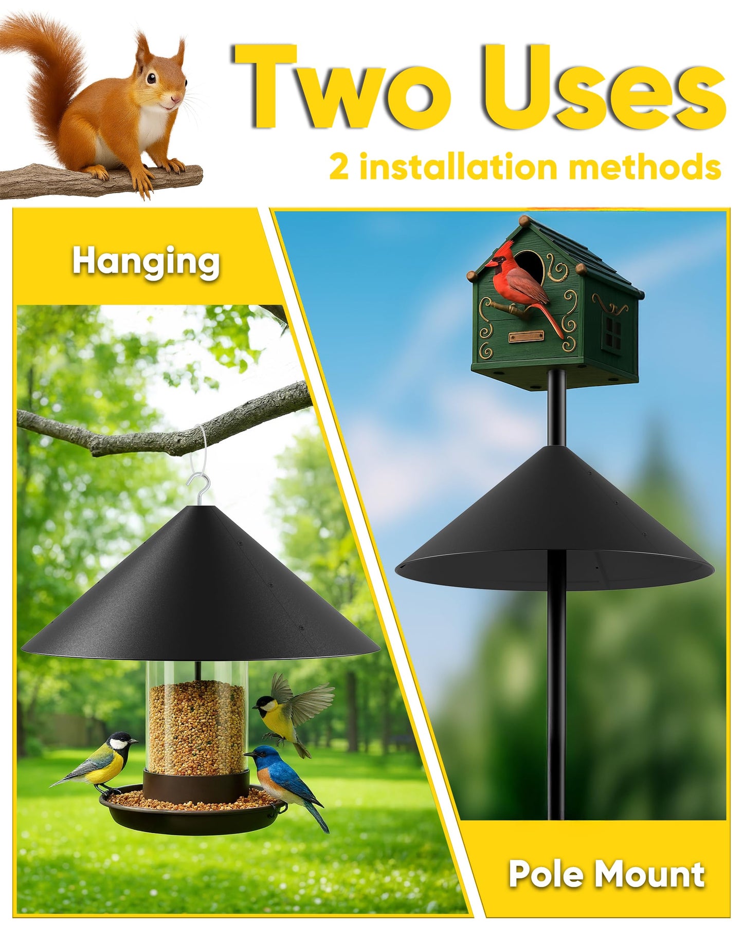 19 Inch Metal Squirrel Baffle for Bird Feeder Pole, Squirrel Proof Bird Feeders for Outdoors Hanging Cover for Rain Guard, Rust Proof Chew Proof Heavy, 1 Pack