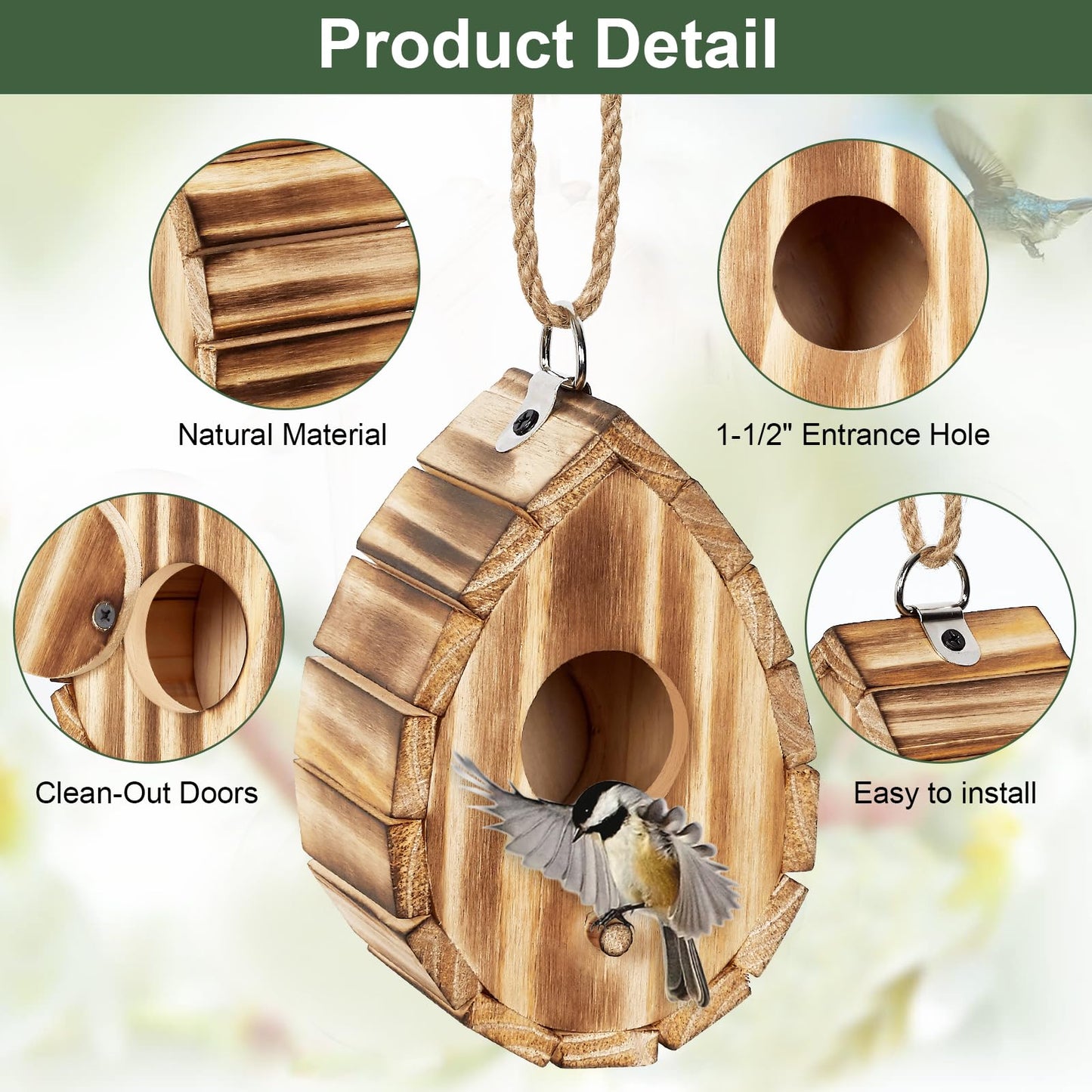 CLACKIBUKVYZ Hummingbird House,Wooden Birdhouse for Outside,Hanging Small Bird Houses,Wild Bird Nesting Box Outdoor Bird House for Bluebird,Finch,Cardinals