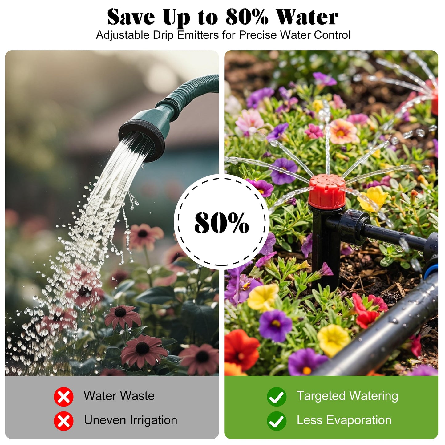 Drip Irrigation Kit for Garden, Automatic Plant Watering System with Quick Connect Fittings, Water Saving Irrigation Tubing Hose and Accessories for Yard, Greenhouse, Lawn & Raised Bed (60FT)