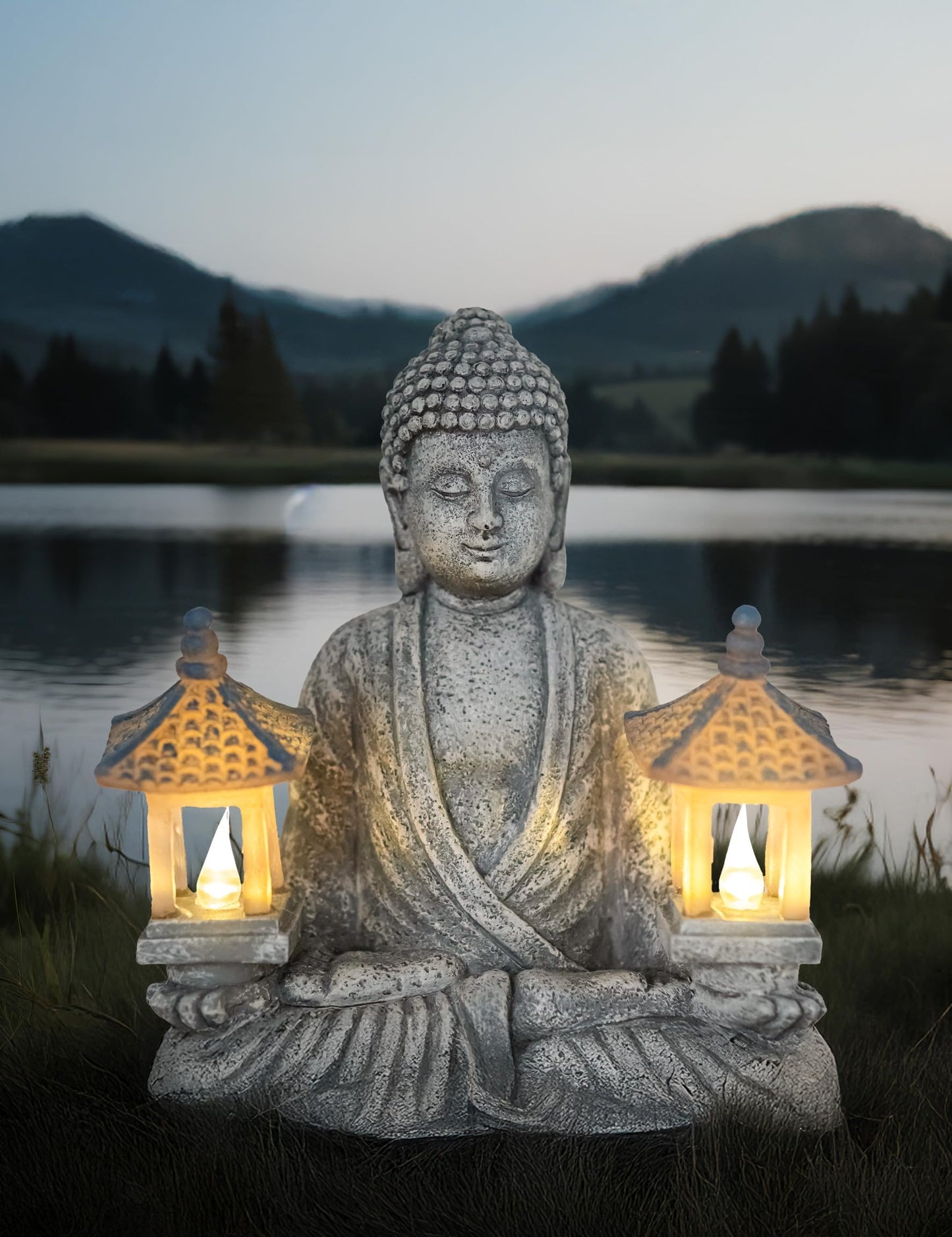 Dcmkimilv Buddha Outdoor Solar Figurine Decor Light, Meditation Small Elegant Garden Statues, Gifts for Mom, Halloween Décor Waterproof Patio Balcony Yard Lawn Ornament 8.66”