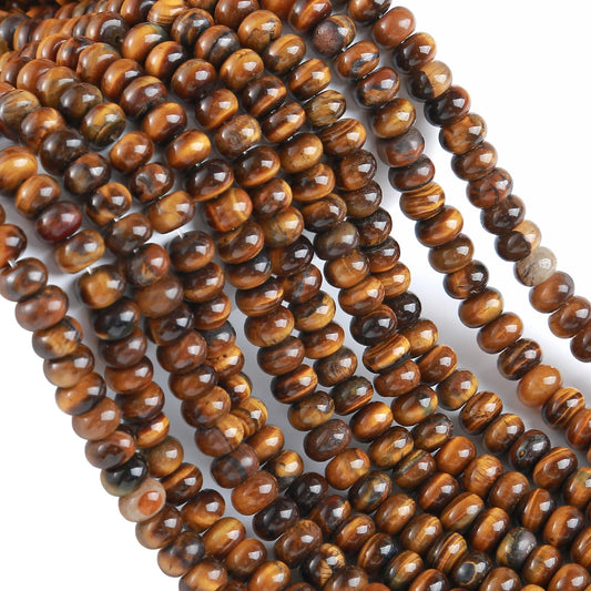 5x8mm 76pcs Natural Yellow Tiger Eye Stone Rondelle Spacer Loose Beads Abacus Disk Stone Round Loose Gemstone Beads for Jewelry Making DIY Bracelet Necklace