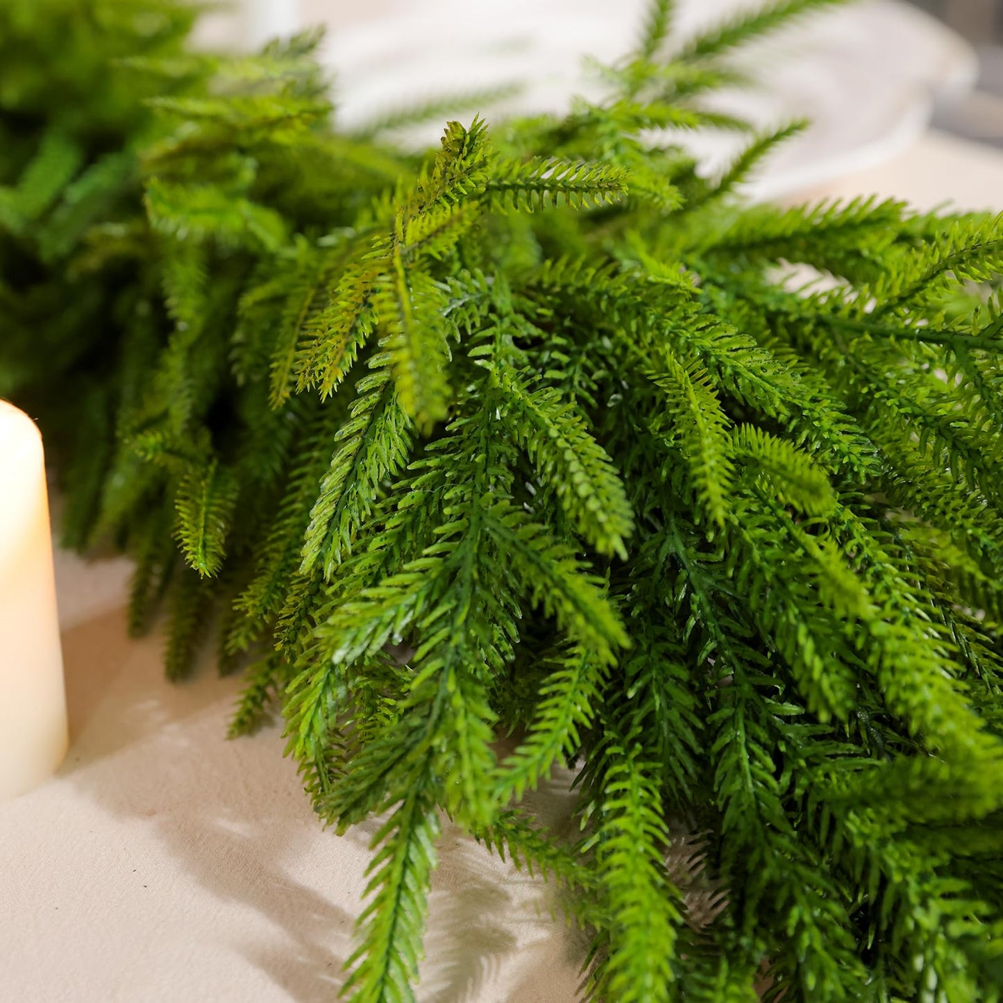 WBHome 2 PCS 9FT Real Touch Norfolk Pine Christmas Garland, Winter Greenery Garland for Christmas, Holiday Seasonal Outdoor/Indoor Home Decor
