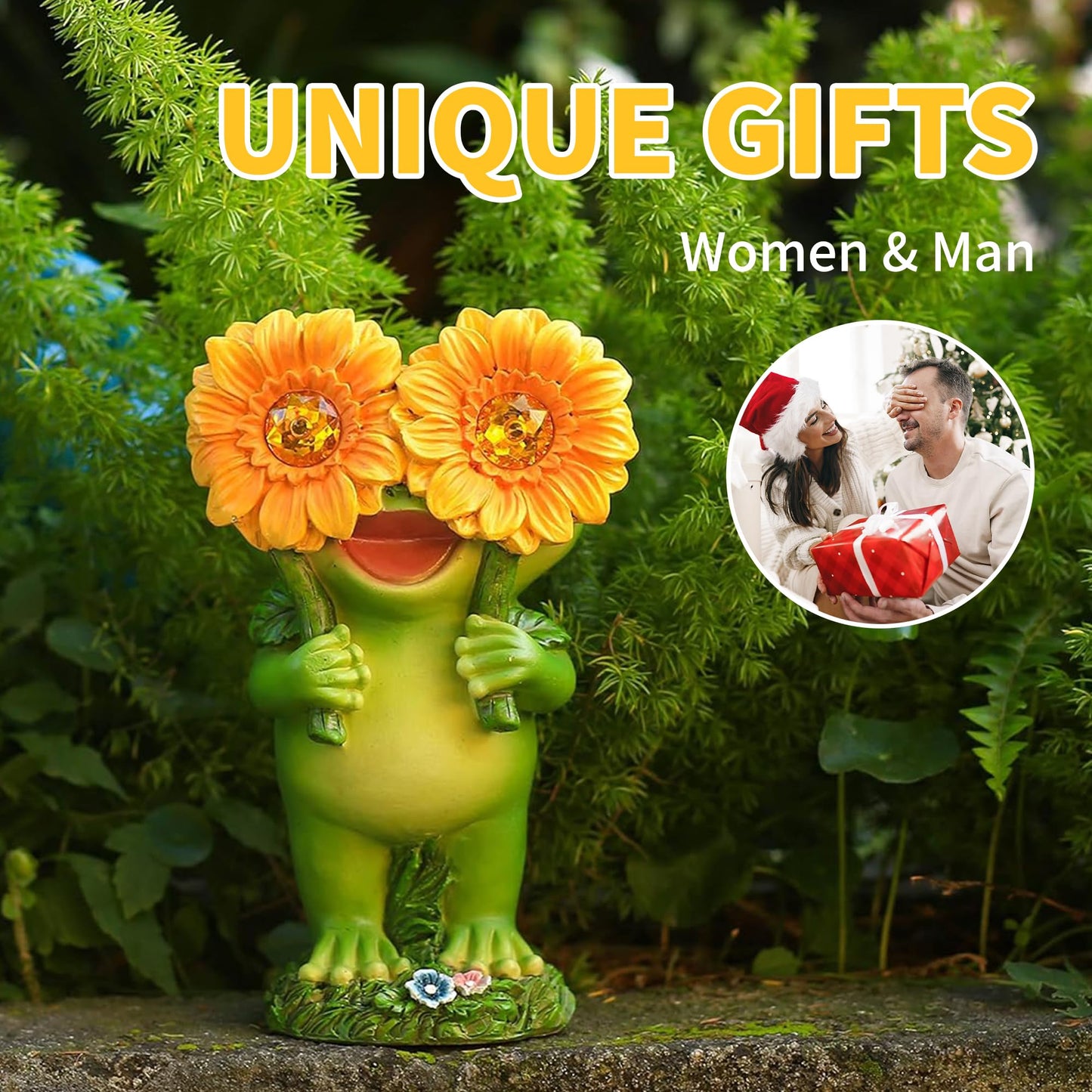 CFFOWNUG Outdoor Frog Garden Statue: Yard Decoration with Solar Light Funny Frog Sunflower Gifts for Women Mother's Day Housewarming Gift