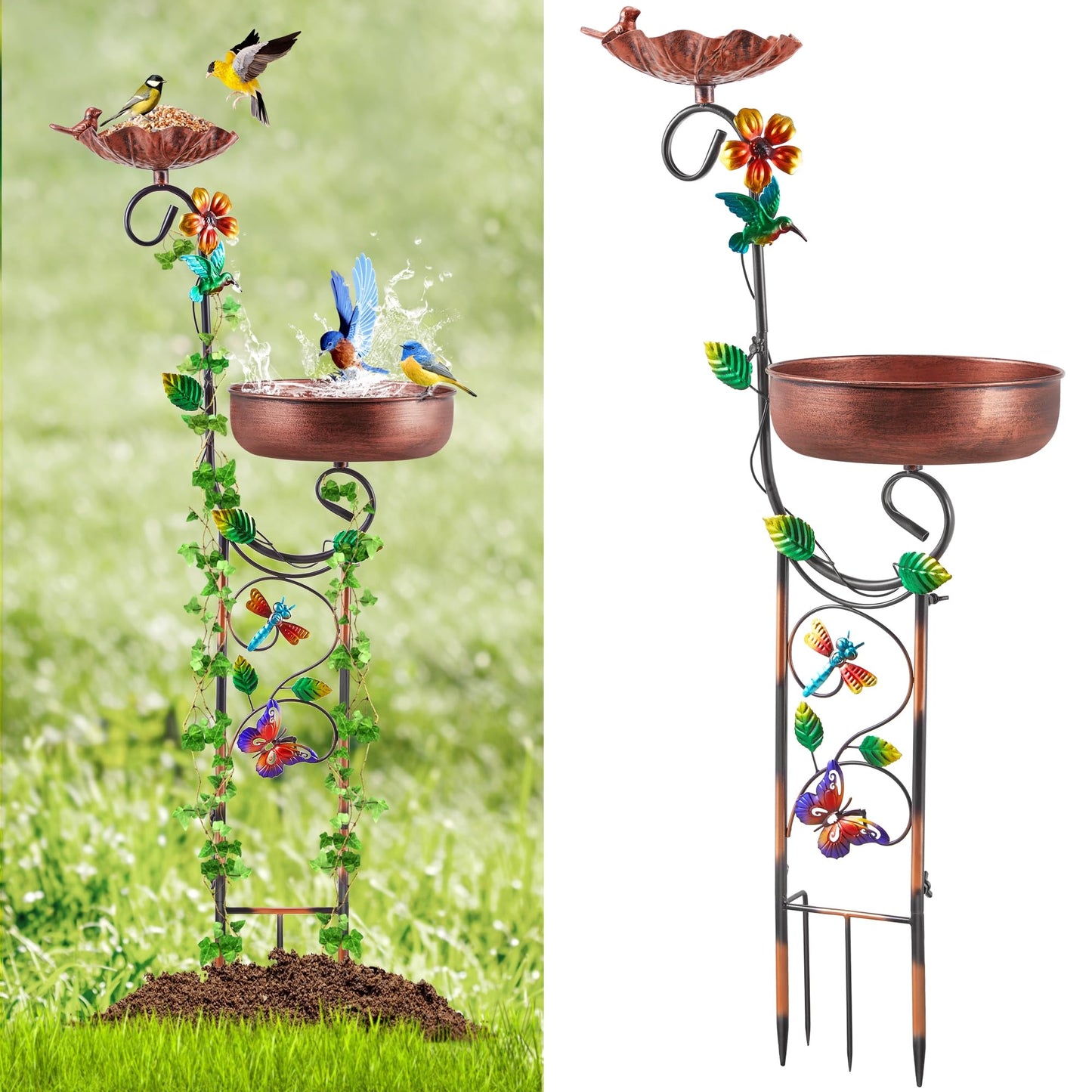 YOFOVI 2 In 1 Bird Bath for Outside, Freestanding Large Bird Feeder Birdbaths for Outdoors, Garden Metal Bird Baths Bowl for Patio Yard, Copper