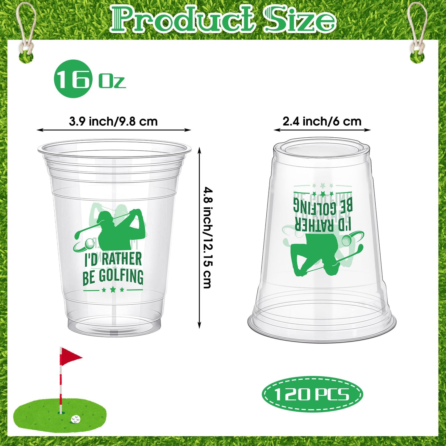 Kochorie 120 Pieces Golf Party Disposable Plastic Cups Bulk 16 Ounces Let's Par-Tee Clear Golf Cups for Themed Holiday Supplies Favors