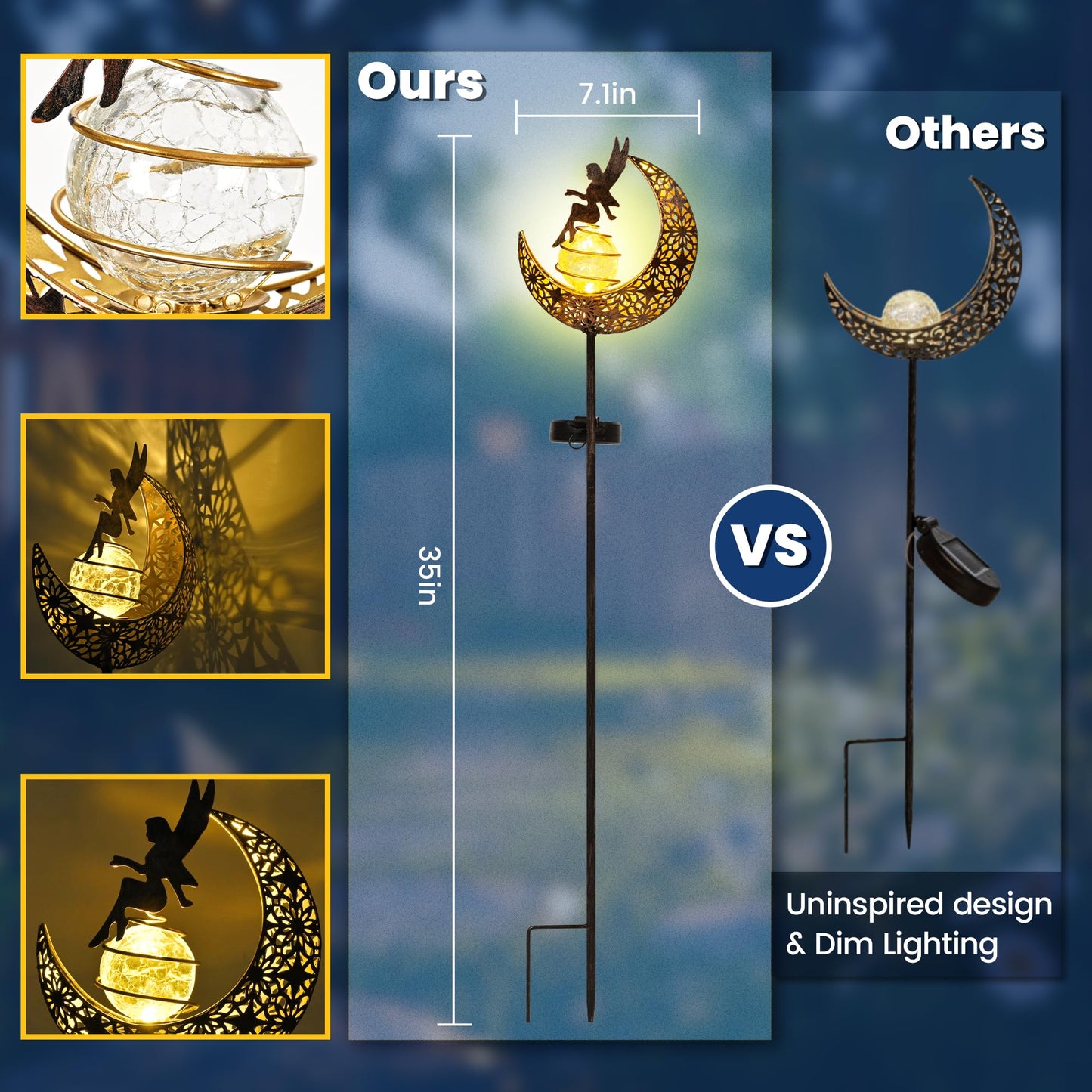 SUNCKET Fairy Garden Solar Lights Outdoor Moon Stakes, Waterproof Outdoor Metal Decor Gifts for Women Mom, Art Moon Sculpture for Yard, Patio, Garden, Porch, 1 Pack