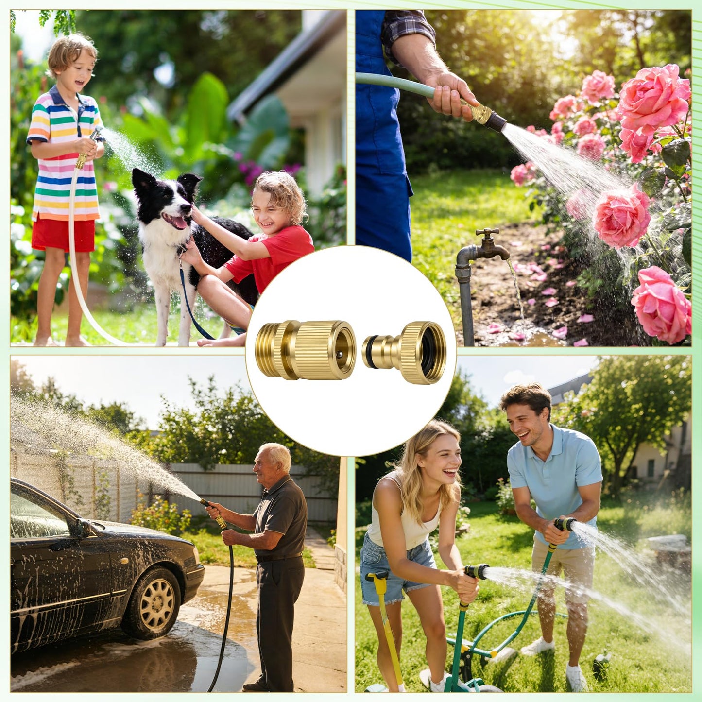 Dalmbox Solid Brass Garden Hose Quick Connect Fittings, 3/4" GHT,Quick Connect Kit, Female &Male Connectors with Extra Washers, Leak-Resistant, Quick Release Hose Connector for Garden Watering,4 sets