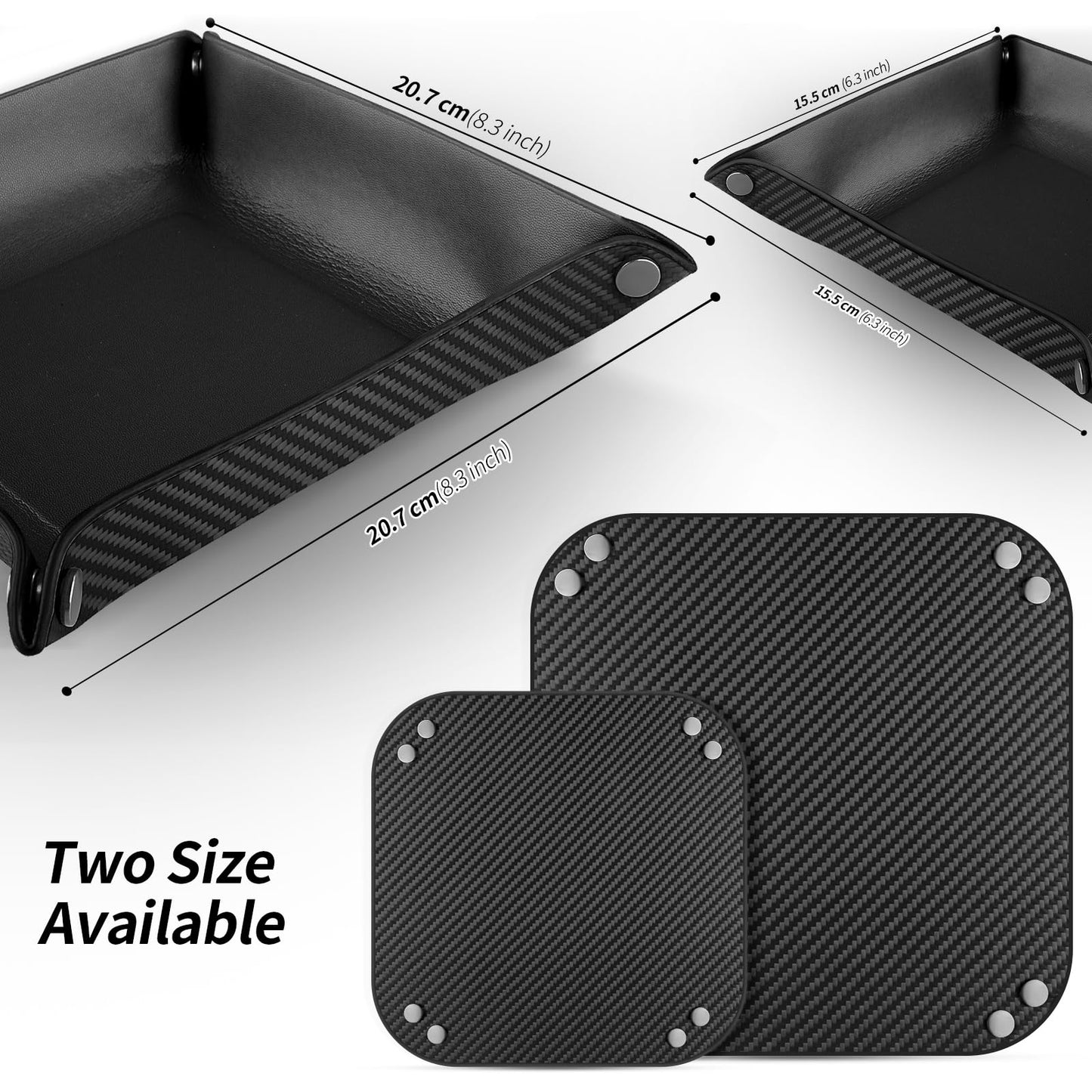 Carbon Zone Valet Tray Organizer with Carbon Fiber Style Texture, Foldable Catchall Tray for Keys, Wallet & Everyday Essentials(Black-Small)