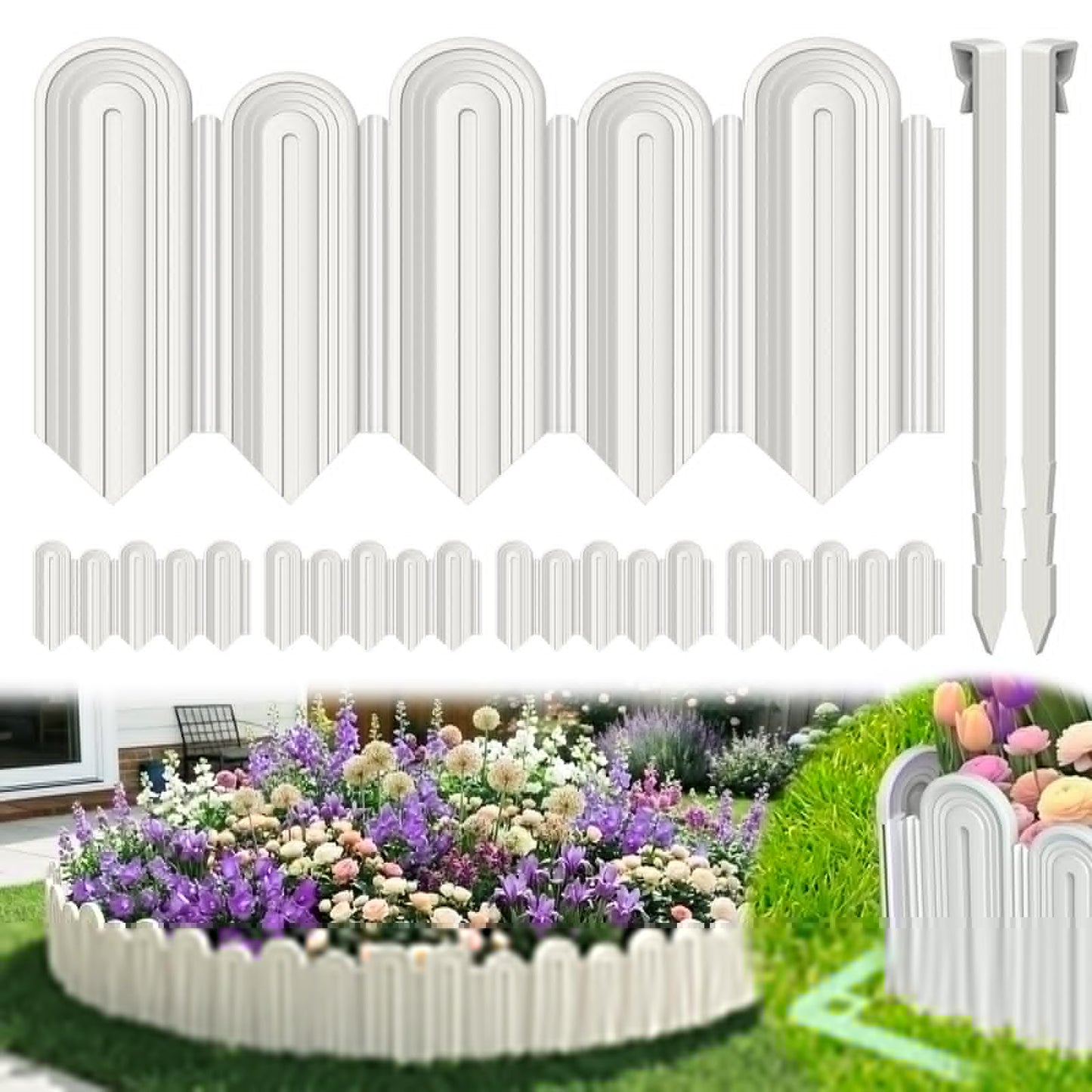 Vashly 20ft Landscape Edging No-Dig, 5.9 Inch Tall Garden Border, Flexible with 20 Stakes, 20 Pack for Flower Beds Lawn Yard Pathway(20, White)