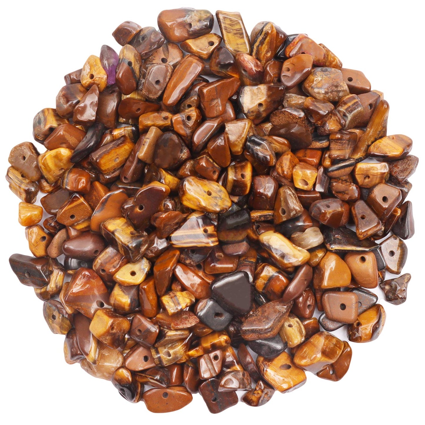 500 pcs Natural Chip Stone Beads, Tiger Eye 5-8 mm Irregular Gemstones Healing Crystal Loose Rocks Bead Hole Drilled for Jewelry Making Bracelet