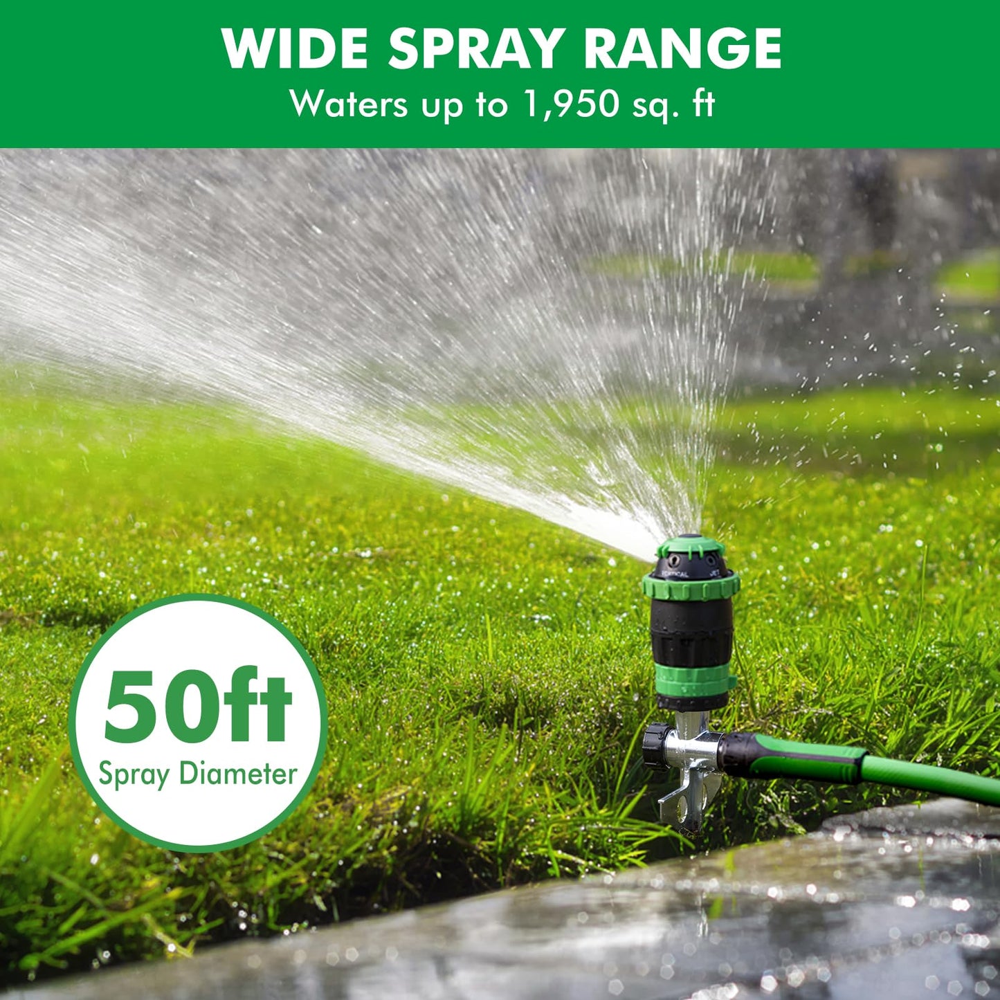 [2 Pack] RESTMO Gear Drive Sprinkler with Metal Spike Base, 5-Pattern Heavy Duty Gardening Watering System, Multi-Adjustable Lawn Sprinkle for Garden Plant, Flower Bed and Large Yard Area, Green