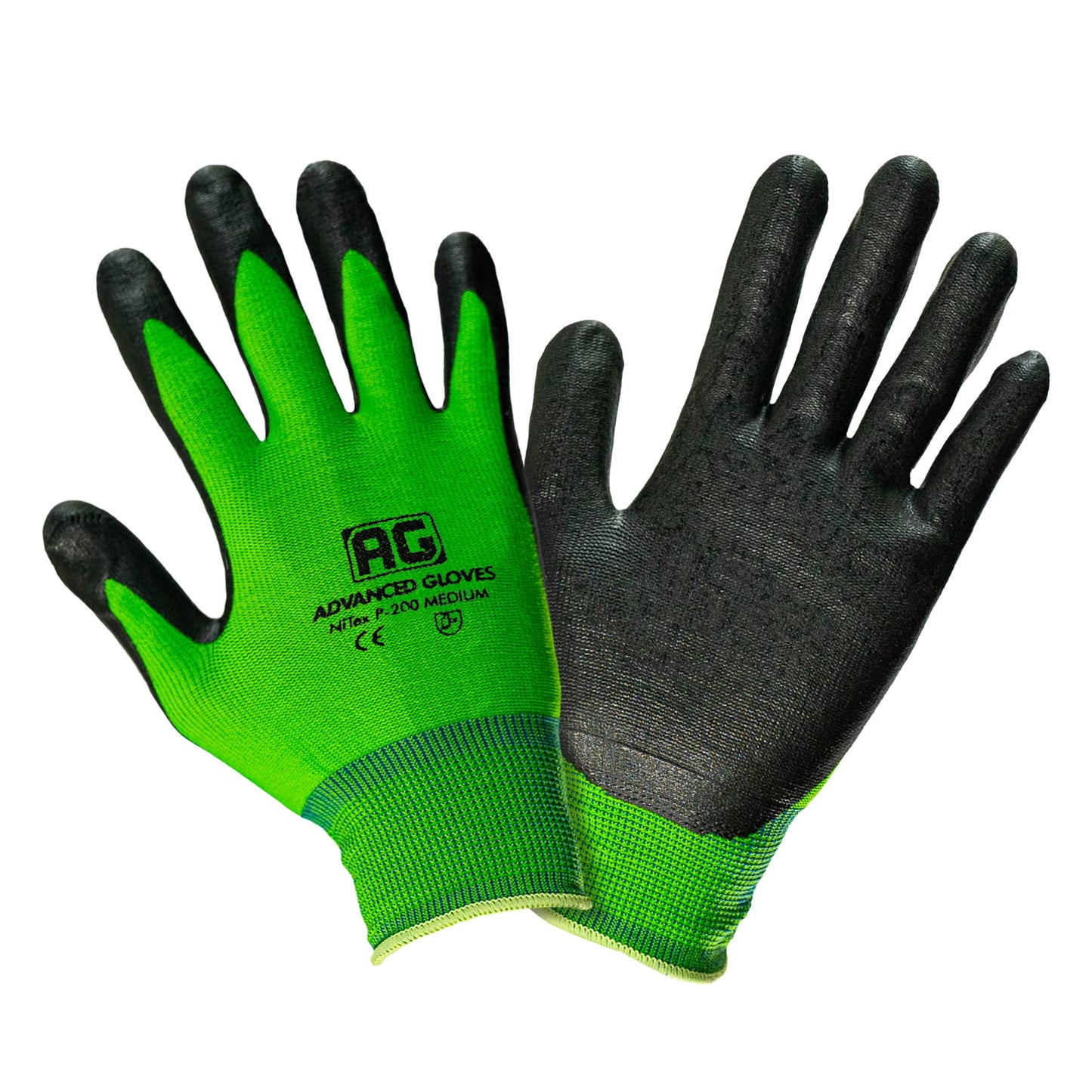 ADVANCED GLOVES – NiTex P-12 Nylon Nitrile Gloves, Breathable Nitrile Foam Coated Utility Gloves for Insulated Grip, Green, 6-Pair, Large