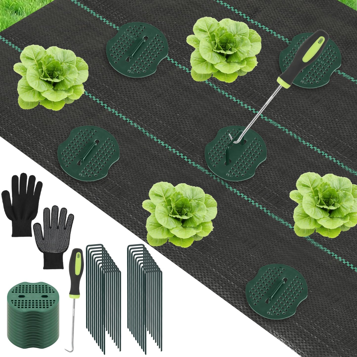 4ftx50ft Premium Weed Barrier Fabric, 3.2oz Heavy Duty Landscape Fabric with Hook Staples Gaskets Gloves, High Permeability Garden Cloth Mat Good for Landscaping Weed Blocker Fabric Garden Bed Cover