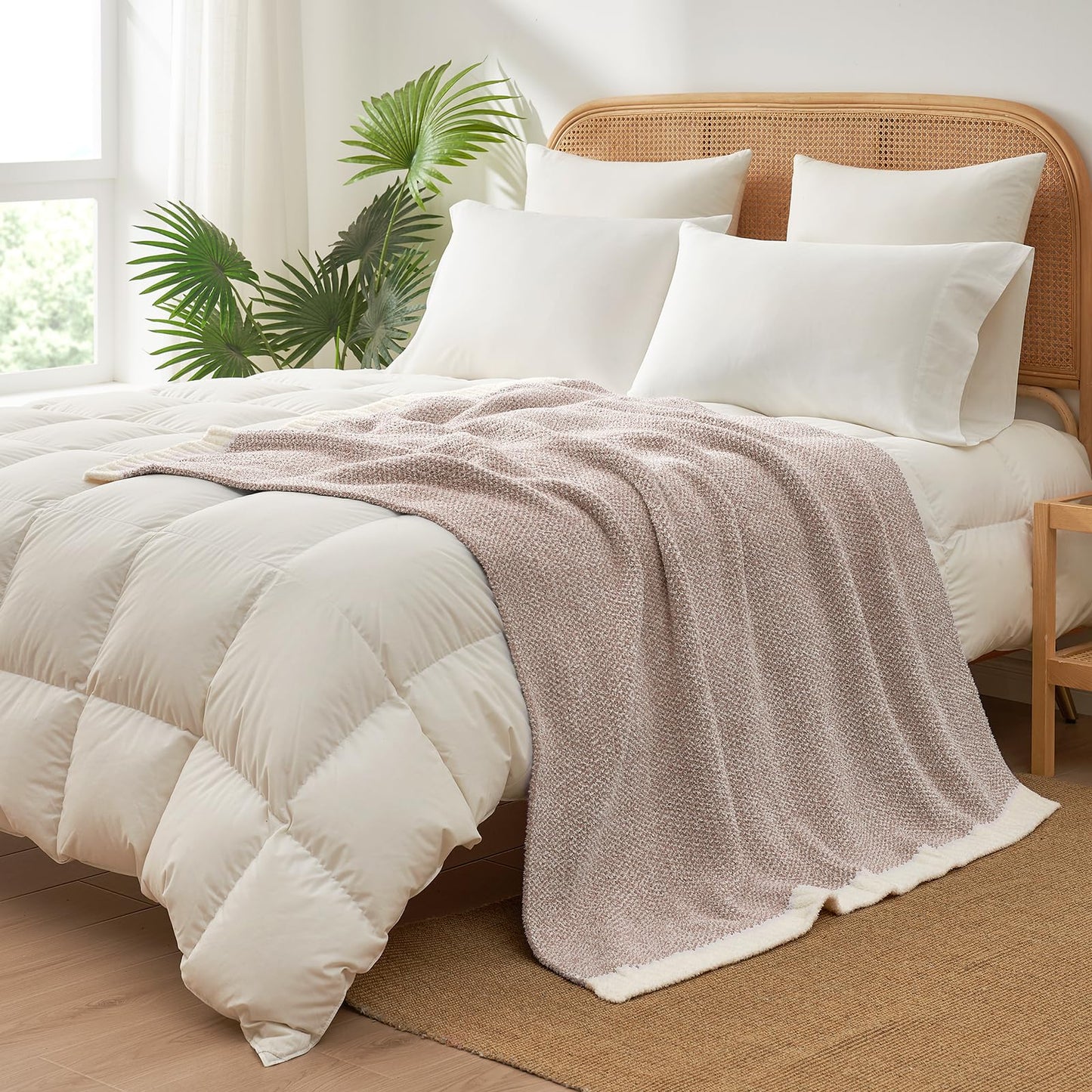 Snuggle Sac Heather Taupe Throw Blanket for Couch, Reversible Super Soft Knitted Blankets Warm Cozy Knit Fuzzy Plush Lightweight Throws for Sofa, Bed, Camping, Picnic, Taupe, 50x60 inches