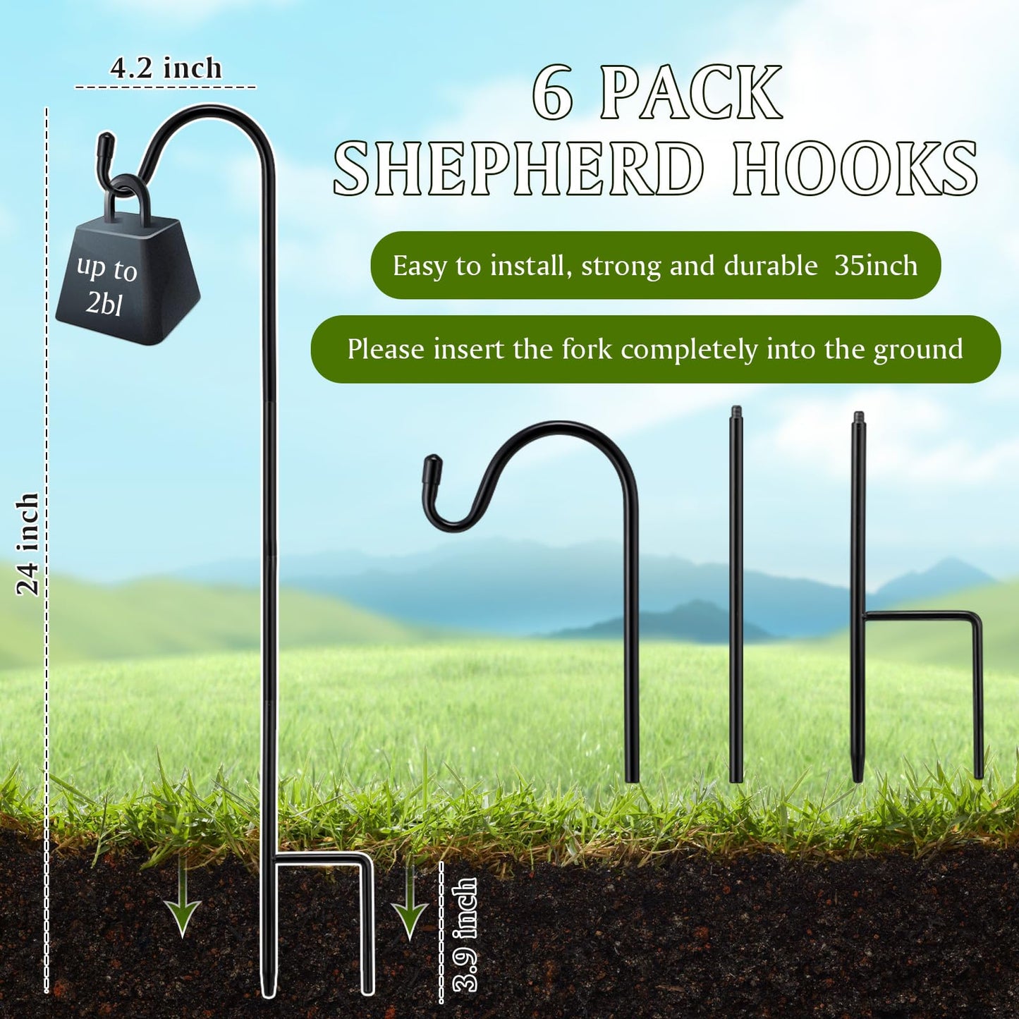 Yetene 6 Pcs 24 Inch Shepherds Hook for Outdoor Adjustable Bird Feeder Pole Metal Steel Shepard Hooks for Hummingbird Stand Feeder Pole for Garden Plant, Lantern, Hanging Wedding Decor