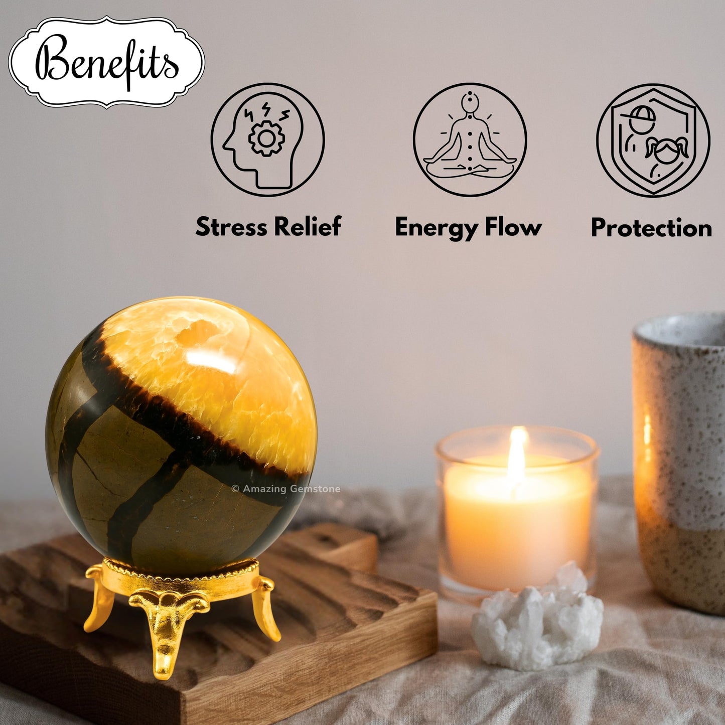 Amazing Gemstone Septarian Crystal Ball with Stand - 2 Inches Crystal Sphere Meditation Balls for Witchcraft and Decorative Balls