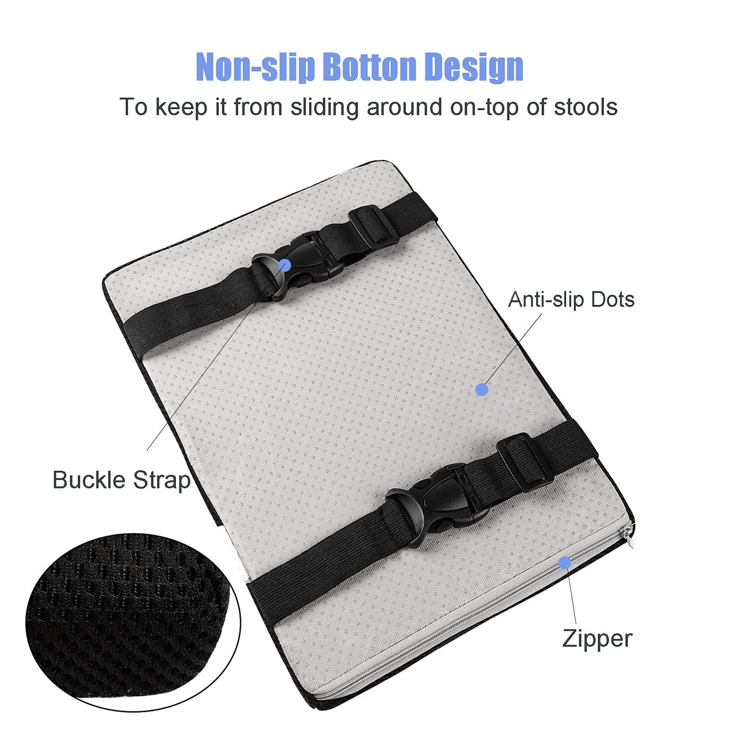 BXT Saddle Stool Cushion Pads, Bench Rectangular Stool Seat Cushion Rectangle Chair Pad Seat Covers with Buckle Strap for School Kitchen(Black)