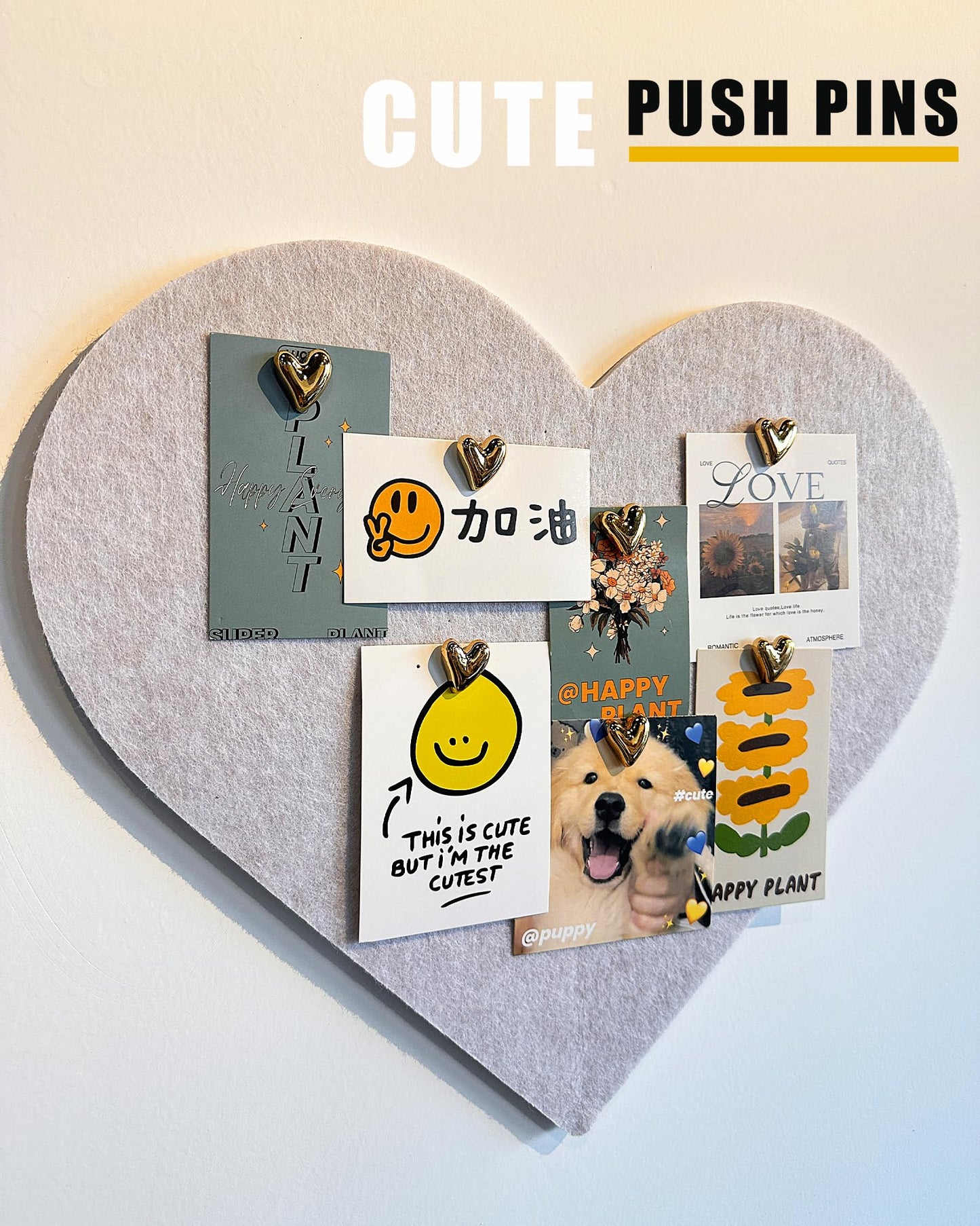 30 pcs - Heart Decorative Pins, Gold Cute Pins for Bulletin Board, Office or Home (30Pcs-Gold)