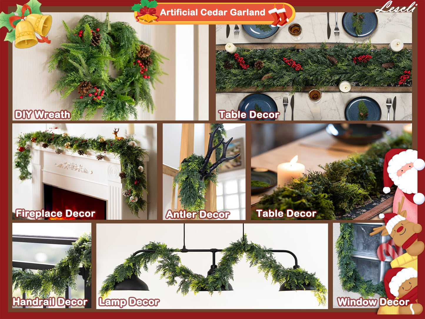 Lescli 6ft Artificial Cedar Garland, Real Touch Pine Garland, Christmas Faux Greenery for Mantle, Fireplace Wall, Table Decor, Christmas Decorations, DIY Crafts