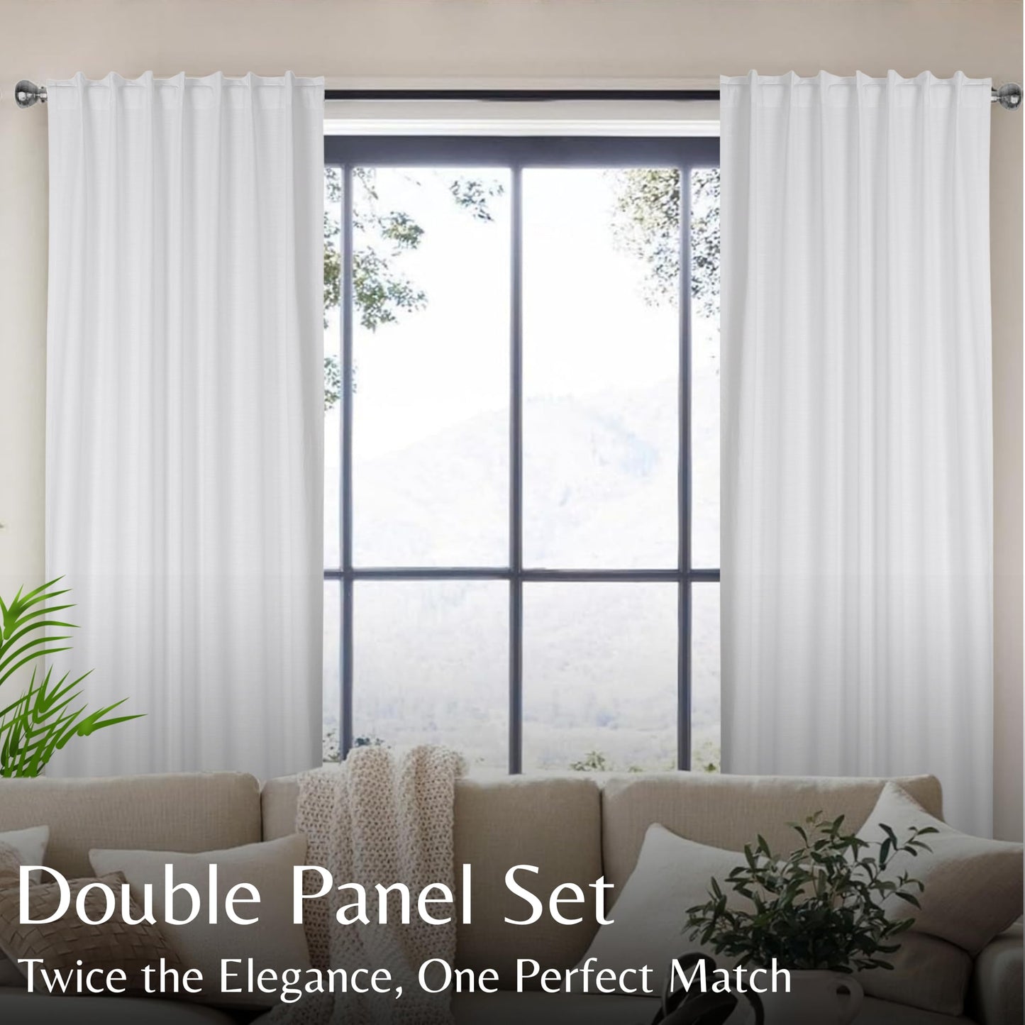 Ramanta Home 100% Cotton Light Filtering Curtains 50x72 Inch - Set of 2, White Curtain for Living Room, Bedroom, Farmhouse Cotton Textured Slub Fabric Semi Sheer Back Tab Window Linen Panels - White