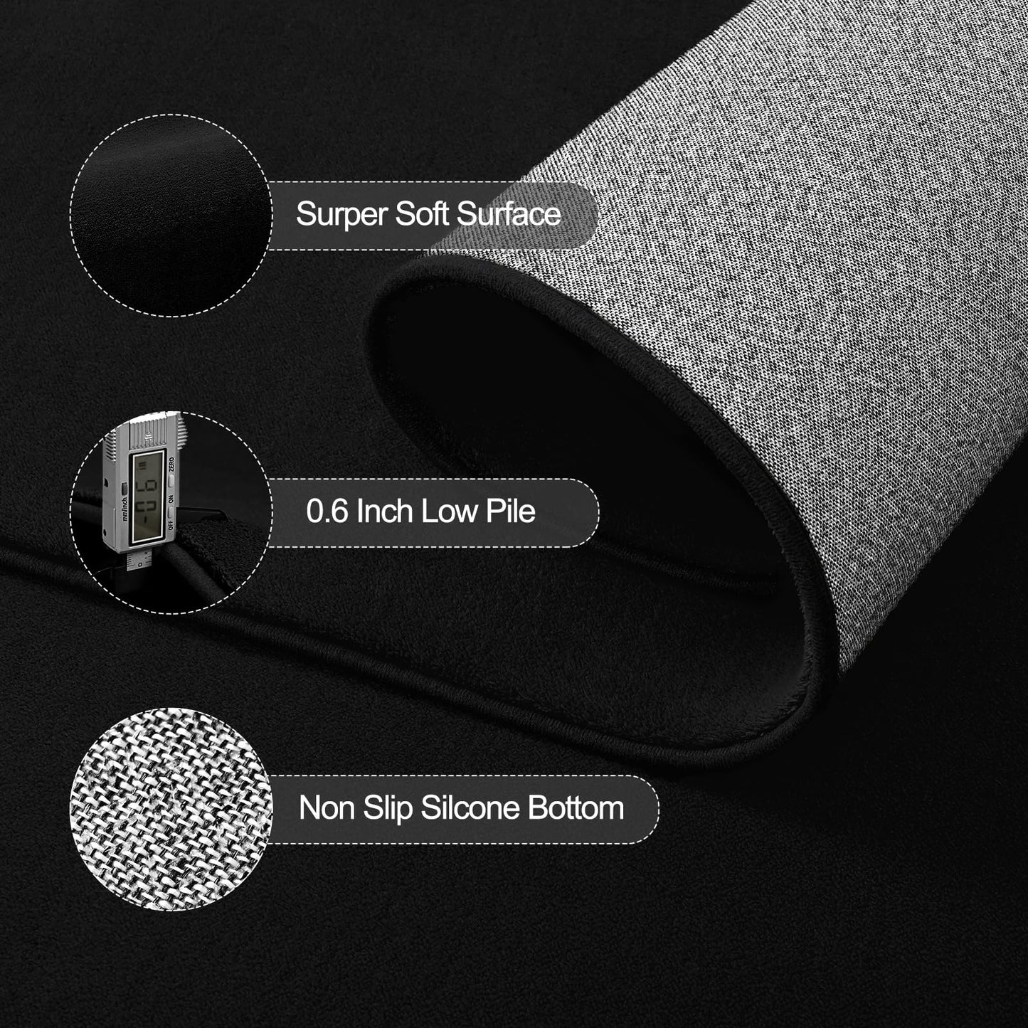 Vasofe Black Area Rugs for Living Room Bedroom, 4x6 Modern Thickened Memory-Foam Throw Carpet, Super Soft Kids Boys Girls Rug, Non-Slip Washable Carpets for Dorm Nursery Classroom Office Decor