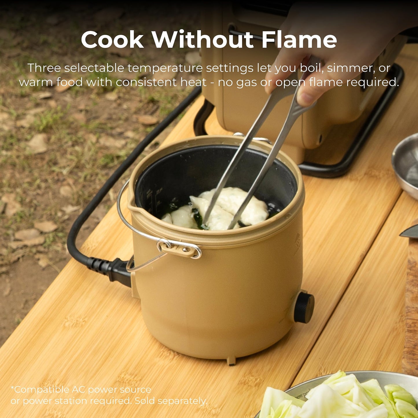 NESTOUT COOKER-1 Electric Cooker 500W Camping Stove, Portable Plug-In for Power Stations, Rice Cooking Mode, 3 Heat Settings, 800ml Capacity, Durable Outdoor Use (Beige)