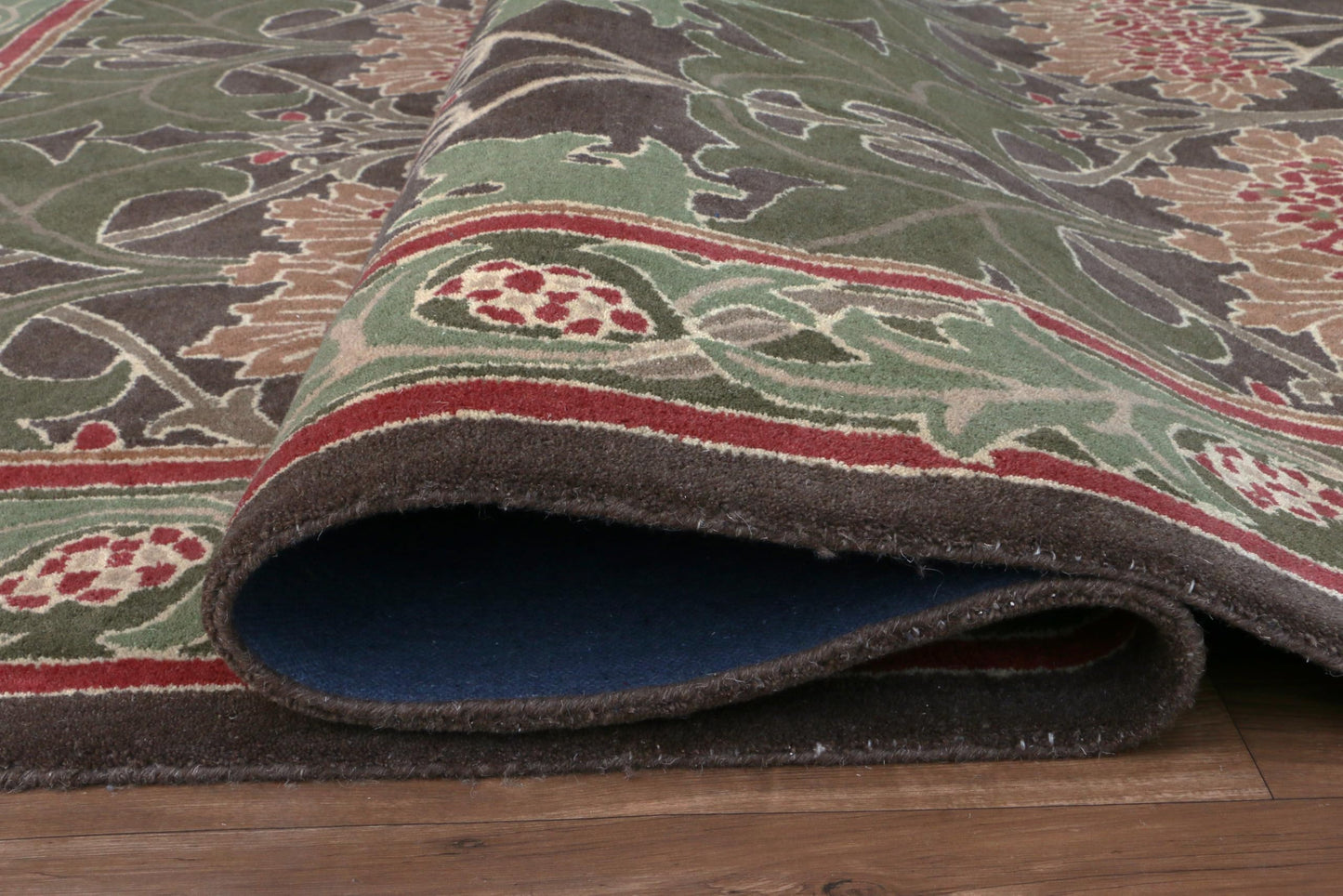 Blackamoor Rugs Handmade Area Rug Vintage Floral Pattern Green Red Brown - Without Duty and tariffs- Cecil Green (2'x2')