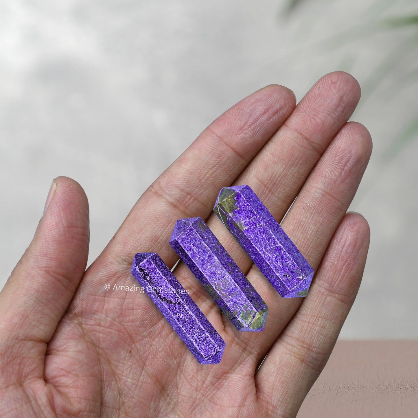 Amazing Gemstone Stichtite Crystal Points Bulk Healing Crystals and Stones - Pack of 3 Double Terminated Healing Wand Point Bulk Crystals for Crafts, Crystal Grid, DIY Work