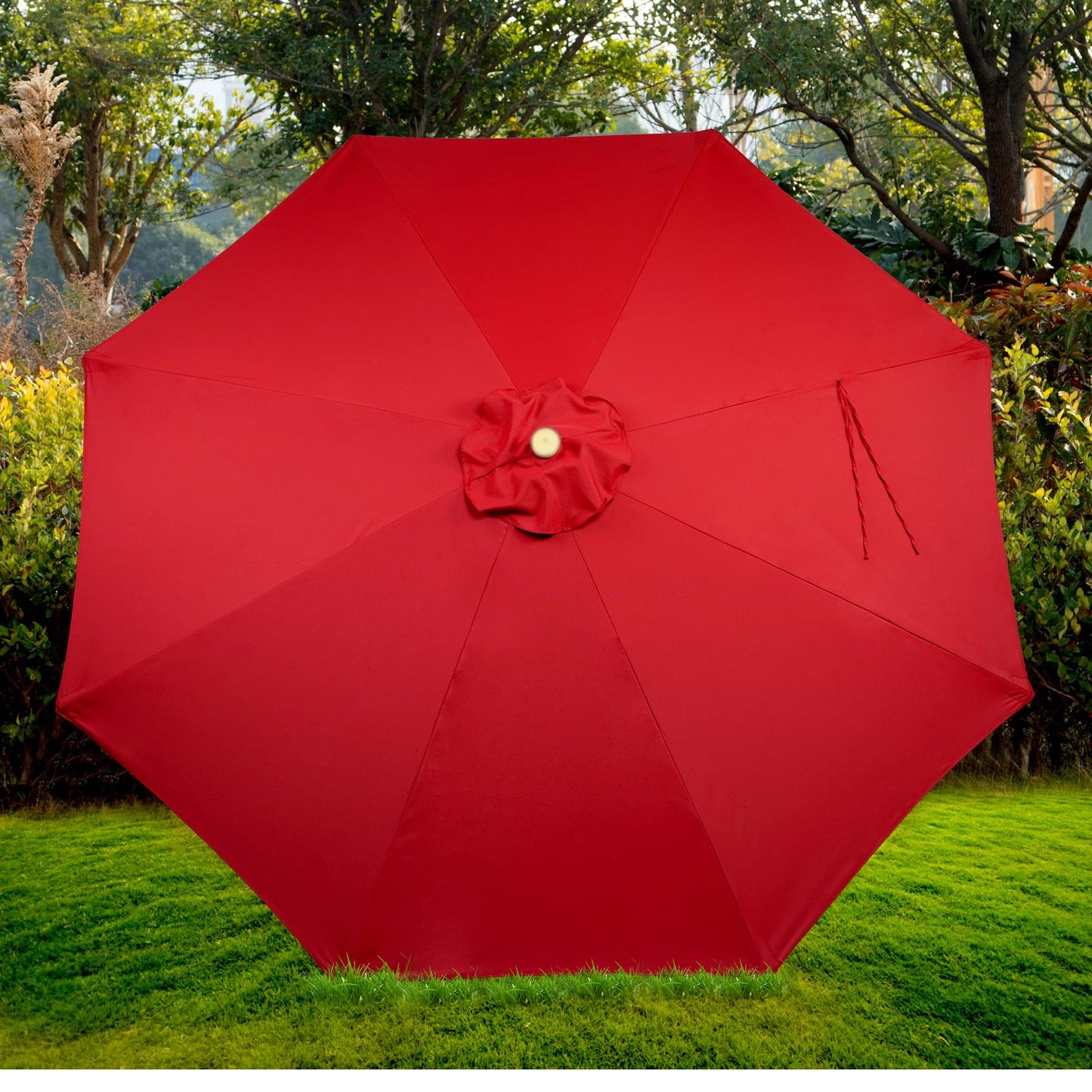 CASUNER 9ft Wooden Umbrella, Outdoor Patio Umbrella, Wood Market Umbrella, Patio Umbrella Wood Pole with Pulley Lift for Garden, Yard, Deck, Pool, Market (RED)