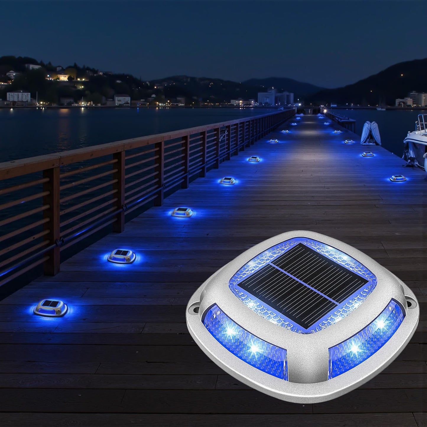 VOLISUN Solar Driveway Lights 12 Pack Waterproof Dock & Deck Marker Lights,2-in-1 Blue & White LED,IP67 Wireless Outdoor Solar Light for Driveways,Sidewalks,Pathways,and Yards