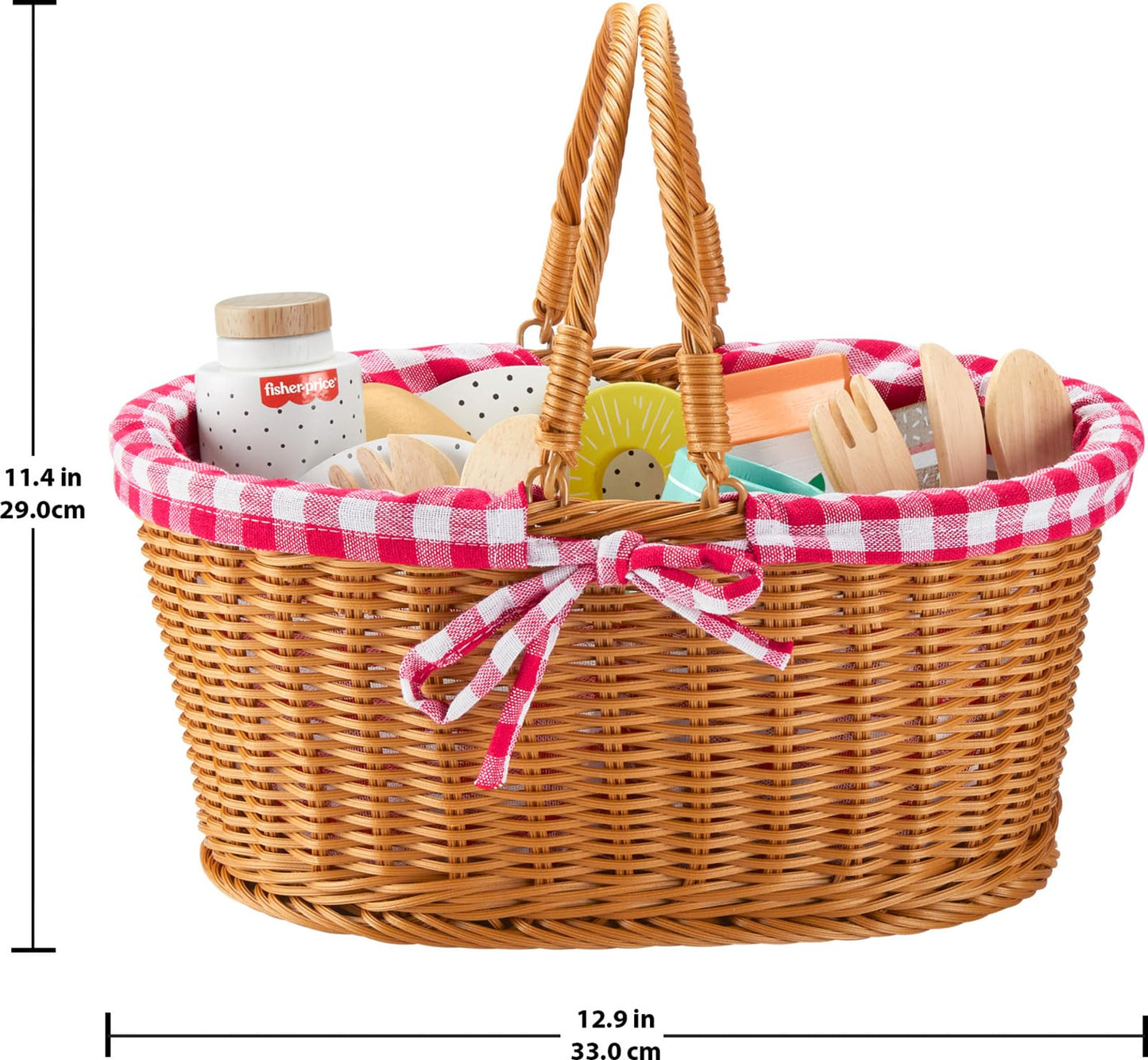 Fisher-Price Wood Pretend Play Toy Picnic Basket, 31-Piece Wooden Food Playset for Preschool Kids Ages 3+ Years