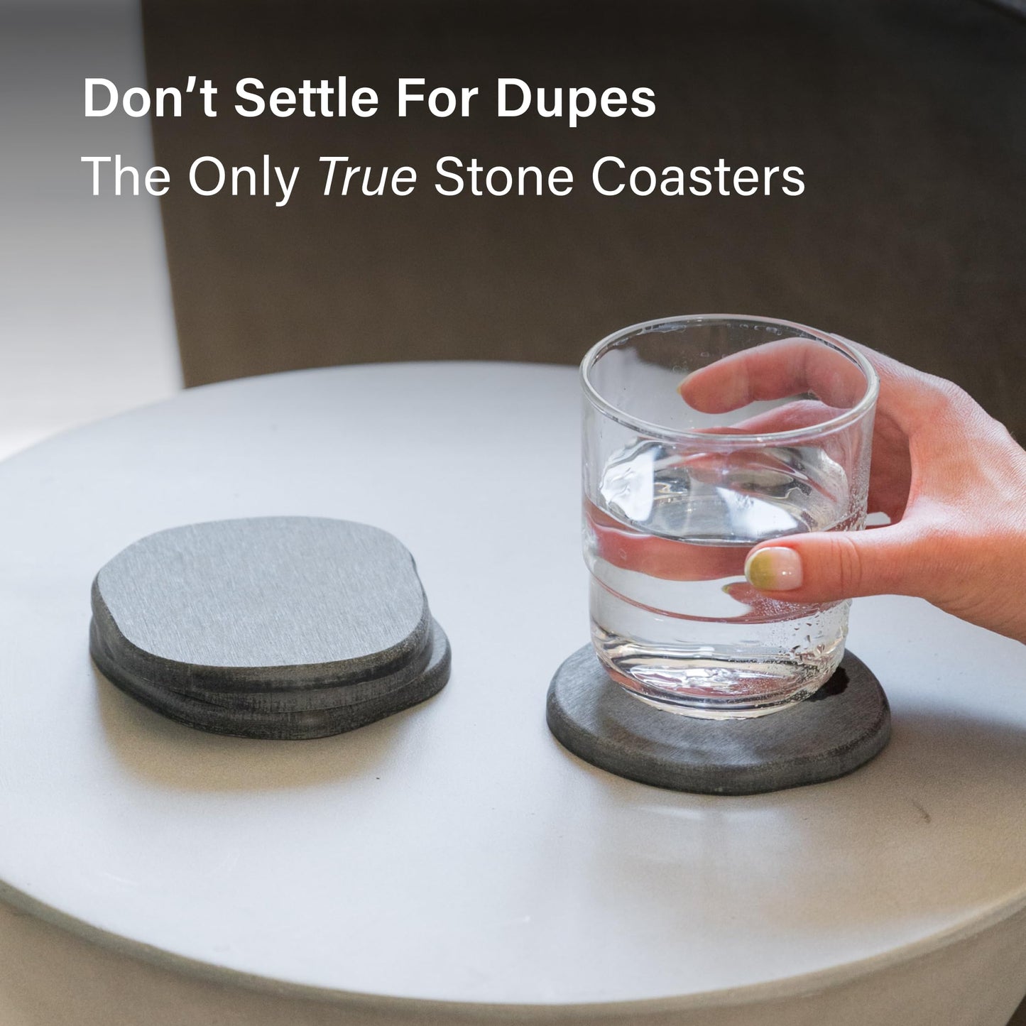 Dorai Home Stone Coasters Set - Diatomaceous Earth Water-Absorbing Drink Coaster for Coffee Table, Kitchen or Bar, Modern Stone Appearance | Slate - Set of 4